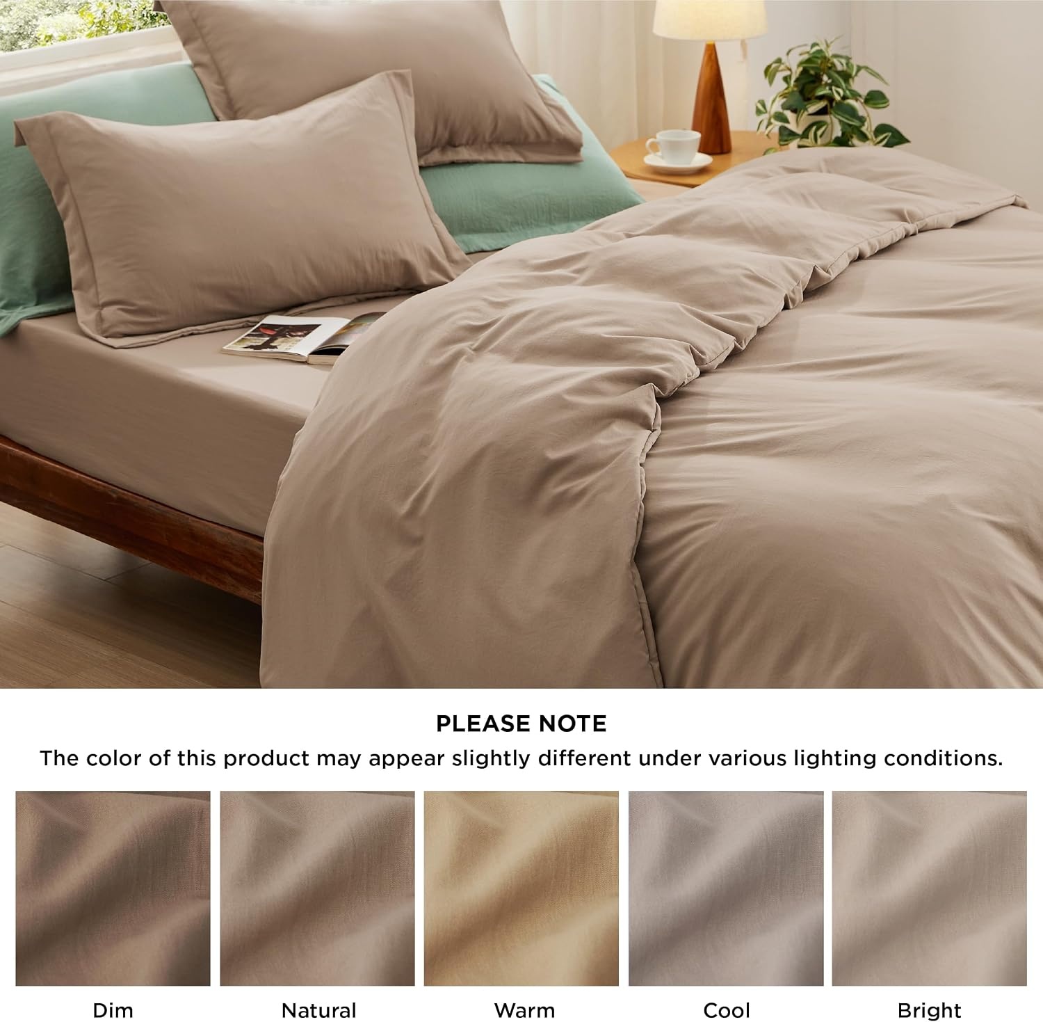 image:imageBedsure White Duvet Cover Queen Size 3 Pieces Prewashed CottonLike Polyester Extra Soft Bedding Set Includes 1 Duvet Cover 90x90 Inches with Zipper Closure amp 2 Pillow Shams Comforter Not Included02 Light Brown No Comforter