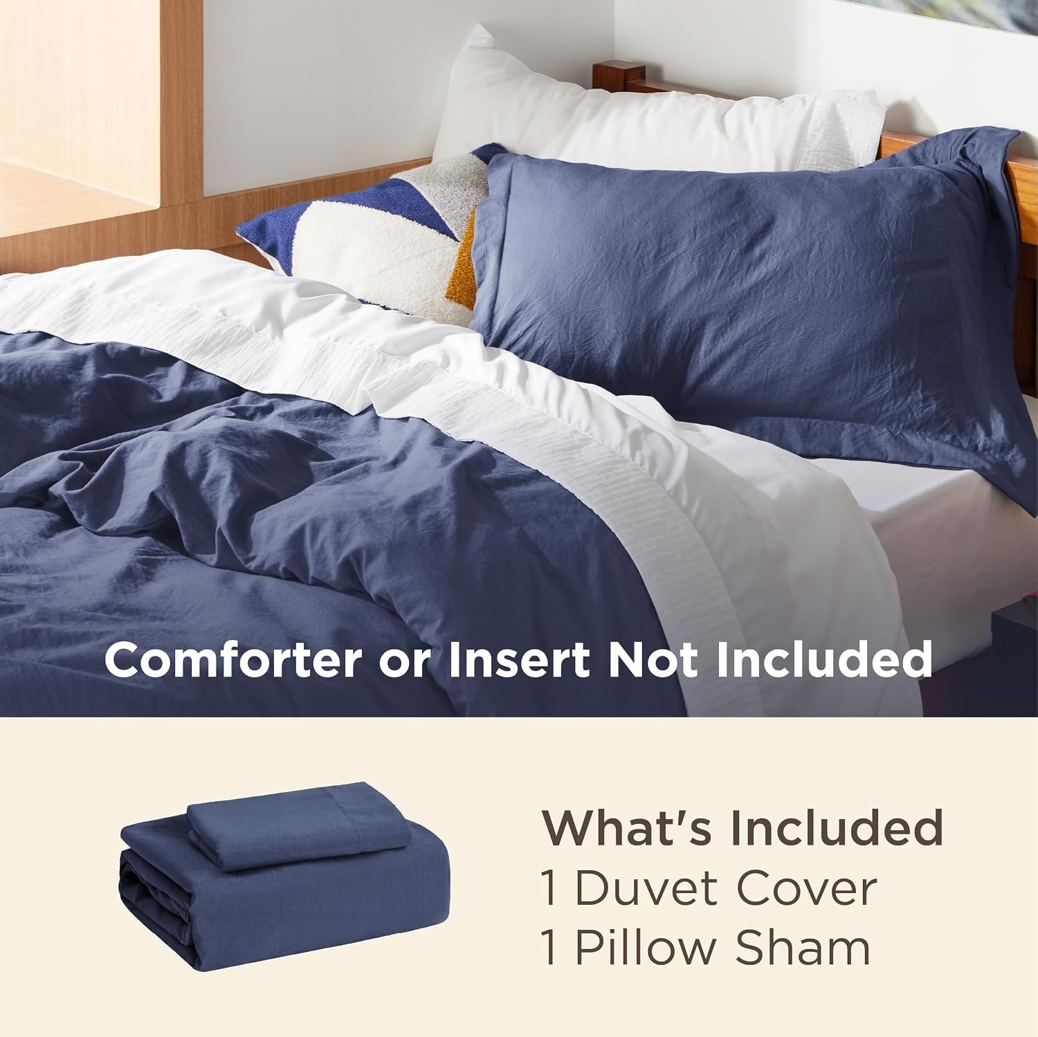image:imageBedsure White Duvet Cover Queen Size 3 Pieces Prewashed CottonLike Polyester Extra Soft Bedding Set Includes 1 Duvet Cover 90x90 Inches with Zipper Closure amp 2 Pillow Shams Comforter Not Included05 Navy No Comforter