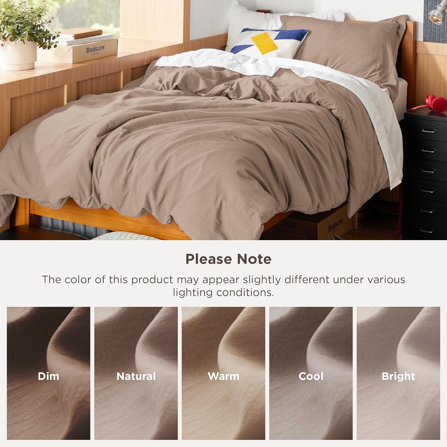 image:imageBedsure White Duvet Cover Queen Size 3 Pieces Prewashed CottonLike Polyester Extra Soft Bedding Set Includes 1 Duvet Cover 90x90 Inches with Zipper Closure amp 2 Pillow Shams Comforter Not Included02 Khaki No Comforter