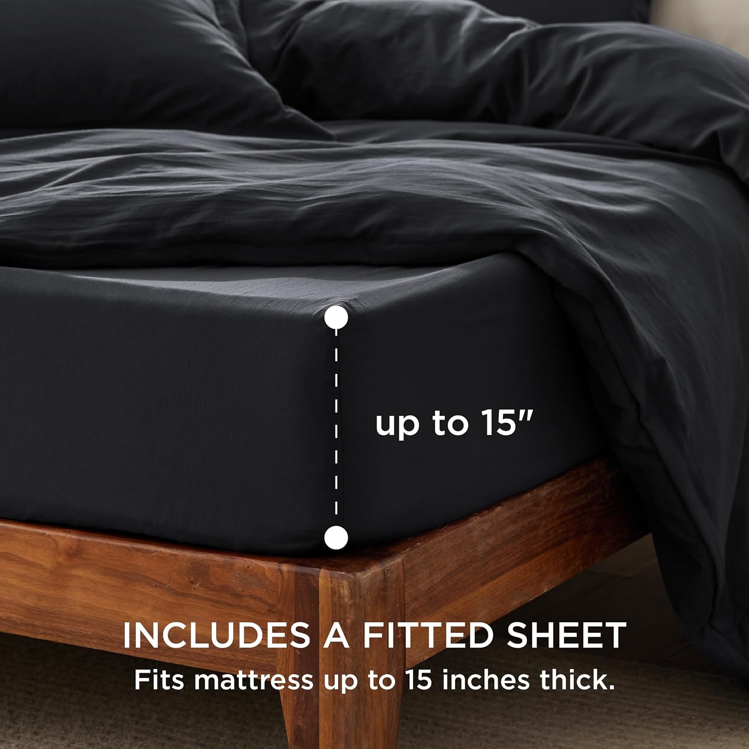 image:imageBedsure White Duvet Cover Queen Size 3 Pieces Prewashed CottonLike Polyester Extra Soft Bedding Set Includes 1 Duvet Cover 90x90 Inches with Zipper Closure amp 2 Pillow Shams Comforter Not Included07 Black No Comforter