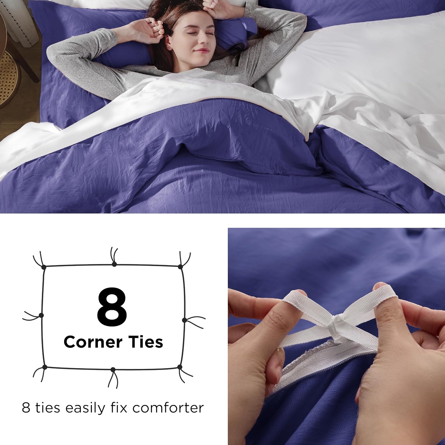image:imageBedsure White Duvet Cover Queen Size 3 Pieces Prewashed CottonLike Polyester Extra Soft Bedding Set Includes 1 Duvet Cover 90x90 Inches with Zipper Closure amp 2 Pillow Shams Comforter Not Included01 Skipper Blue No Comforter