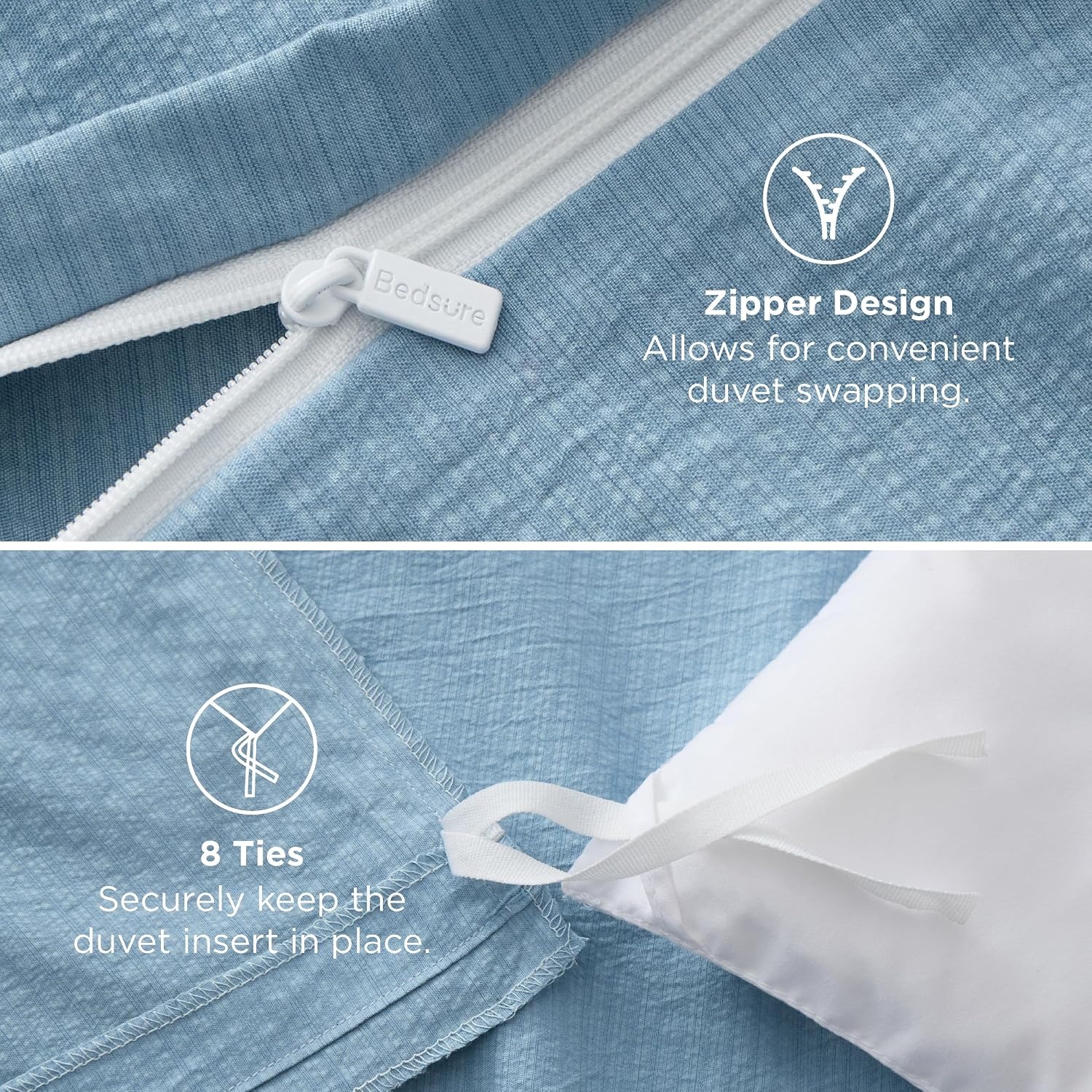 image:imageBedsure White Duvet Cover Queen Size 3 Pieces Prewashed CottonLike Polyester Extra Soft Bedding Set Includes 1 Duvet Cover 90x90 Inches with Zipper Closure amp 2 Pillow Shams Comforter Not Included22 Chambray Blue No Comforter
