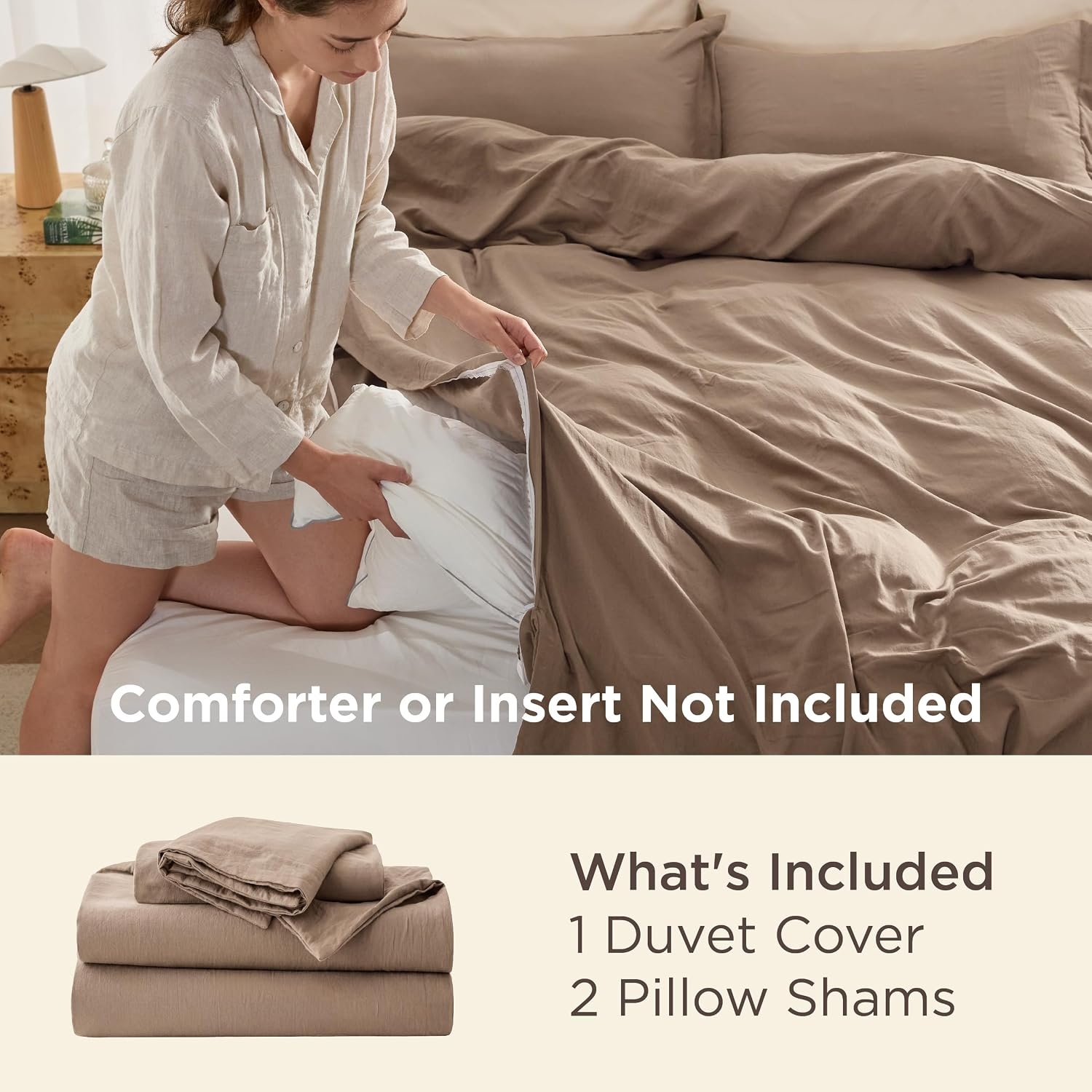image:imageBedsure White Duvet Cover Queen Size 3 Pieces Prewashed CottonLike Polyester Extra Soft Bedding Set Includes 1 Duvet Cover 90x90 Inches with Zipper Closure amp 2 Pillow Shams Comforter Not Included02 Brown No Comforter