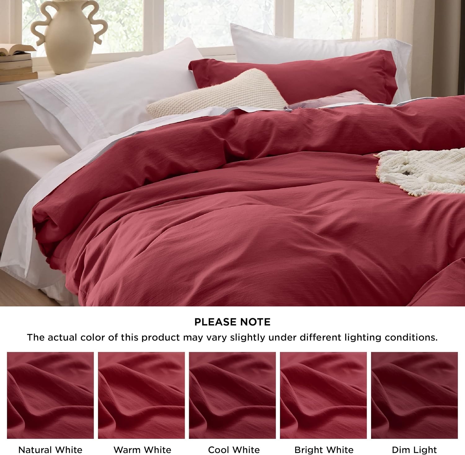 image:imageBedsure White Duvet Cover Queen Size 3 Pieces Prewashed CottonLike Polyester Extra Soft Bedding Set Includes 1 Duvet Cover 90x90 Inches with Zipper Closure amp 2 Pillow Shams Comforter Not Included22 Red No Comforter