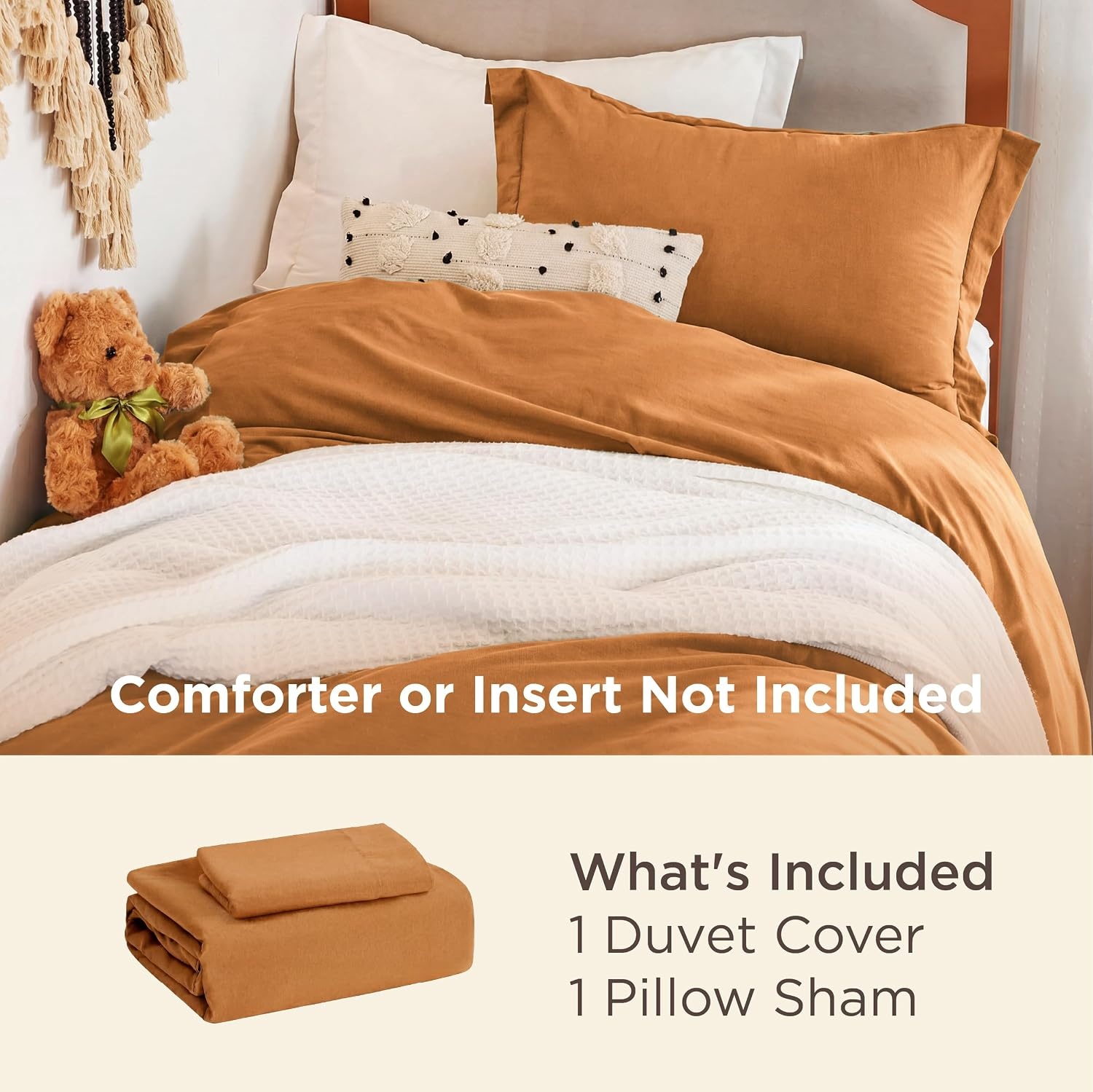 image:imageBedsure White Duvet Cover Queen Size 3 Pieces Prewashed CottonLike Polyester Extra Soft Bedding Set Includes 1 Duvet Cover 90x90 Inches with Zipper Closure amp 2 Pillow Shams Comforter Not Included08 Gold No Comforter
