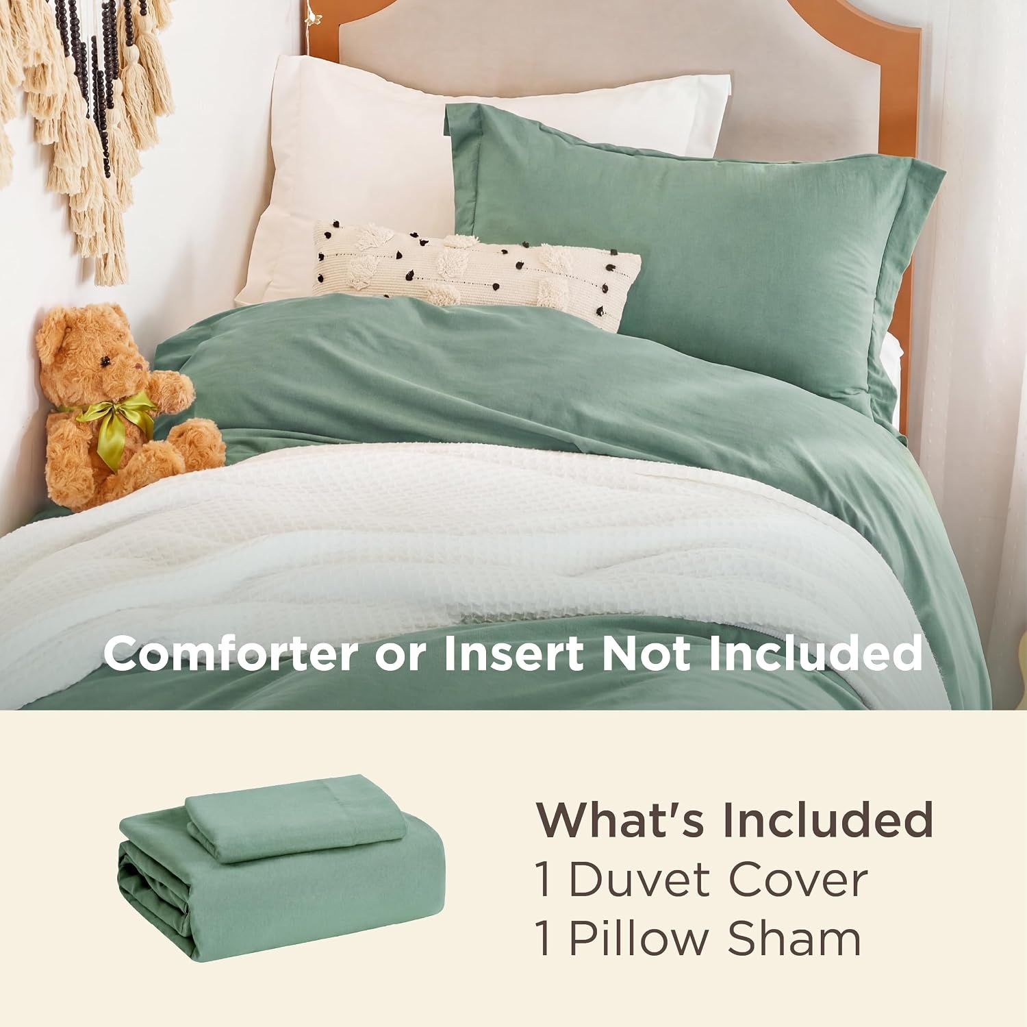 image:imageBedsure White Duvet Cover Queen Size 3 Pieces Prewashed CottonLike Polyester Extra Soft Bedding Set Includes 1 Duvet Cover 90x90 Inches with Zipper Closure amp 2 Pillow Shams Comforter Not Included03 Sage Green No Comforter