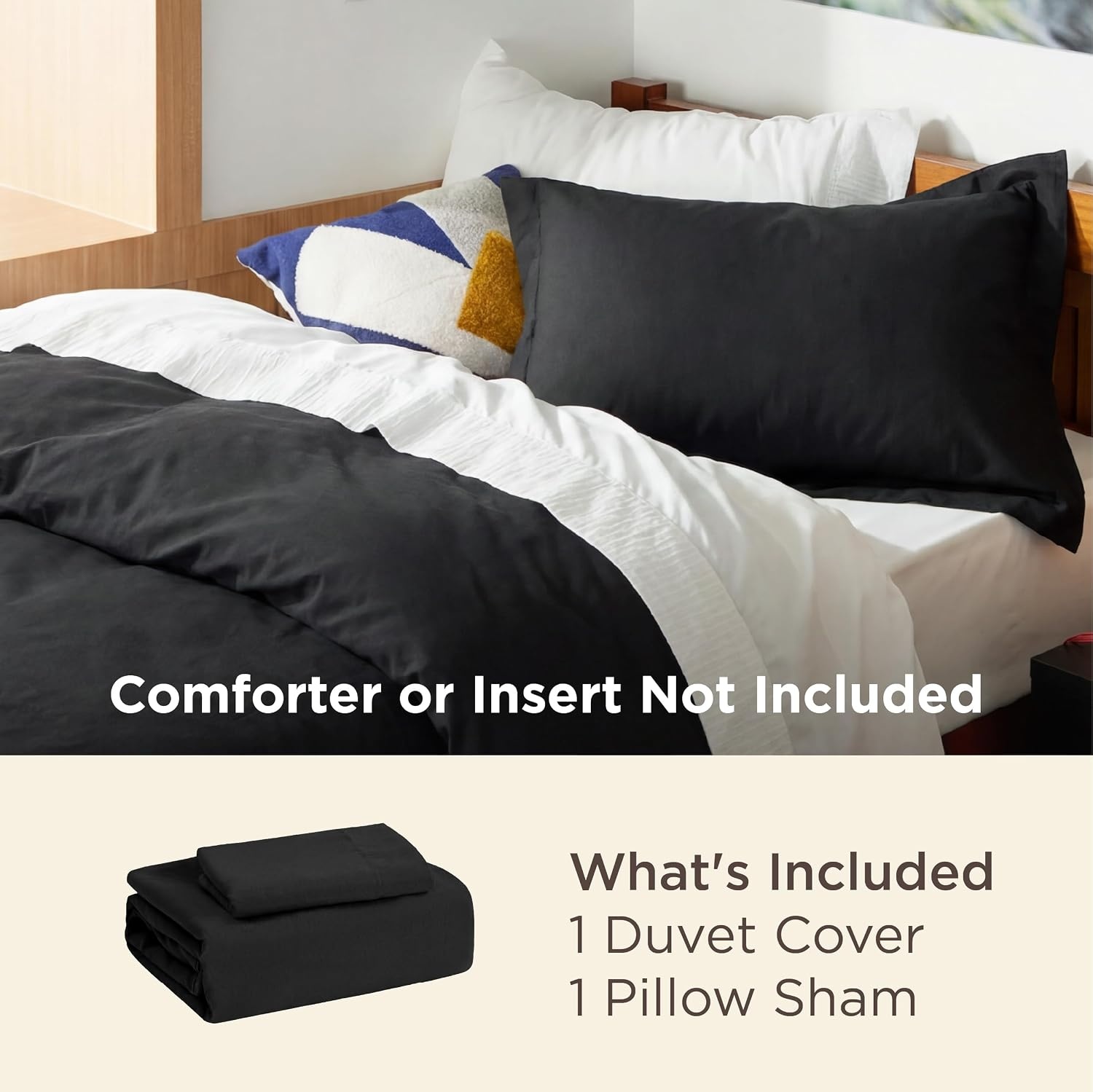 image:imageBedsure White Duvet Cover Queen Size 3 Pieces Prewashed CottonLike Polyester Extra Soft Bedding Set Includes 1 Duvet Cover 90x90 Inches with Zipper Closure amp 2 Pillow Shams Comforter Not Included01 Black No Comforter