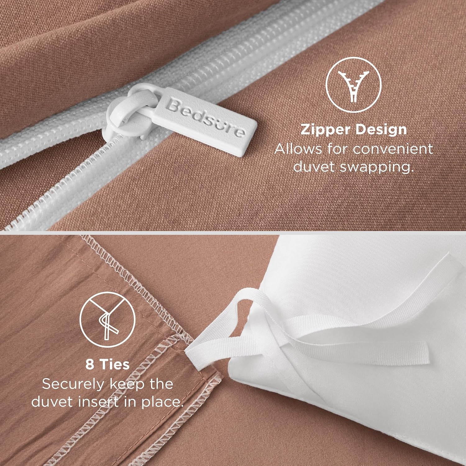 image:imageBedsure White Duvet Cover Queen Size 3 Pieces Prewashed CottonLike Polyester Extra Soft Bedding Set Includes 1 Duvet Cover 90x90 Inches with Zipper Closure amp 2 Pillow Shams Comforter Not Included02 Mocha Mousse No Comforter