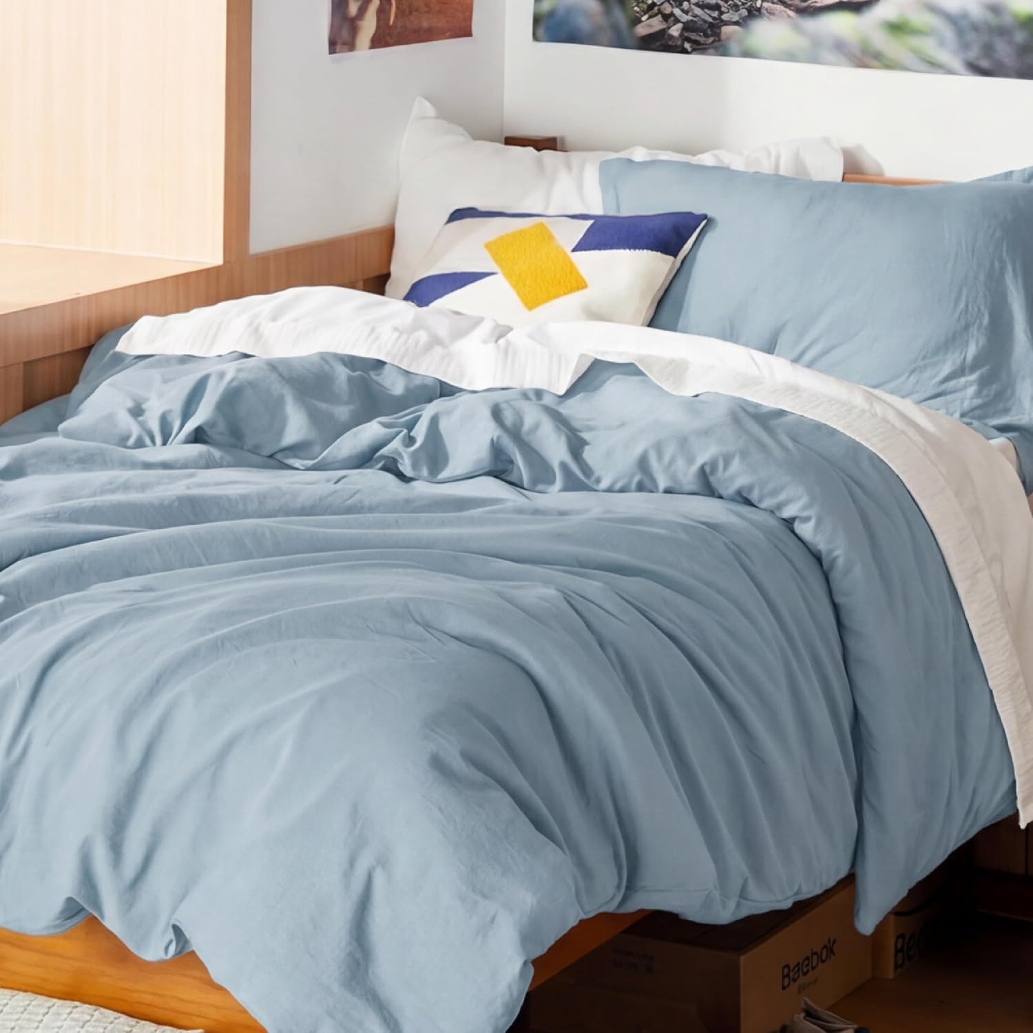 image:imageBedsure White Duvet Cover Queen Size 3 Pieces Prewashed CottonLike Polyester Extra Soft Bedding Set Includes 1 Duvet Cover 90x90 Inches with Zipper Closure amp 2 Pillow Shams Comforter Not Included05 Celestial Blue No Comforter
