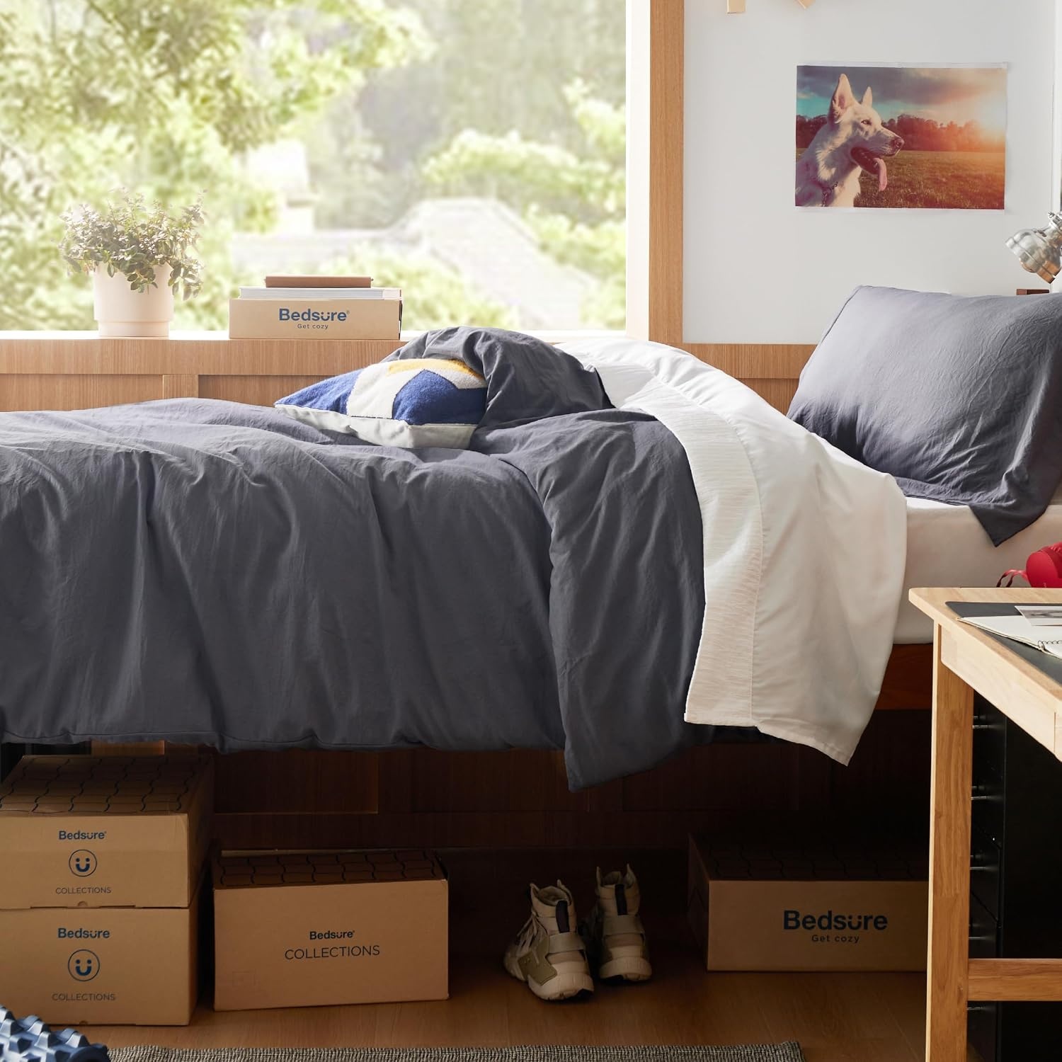 image:imageBedsure White Duvet Cover Queen Size 3 Pieces Prewashed CottonLike Polyester Extra Soft Bedding Set Includes 1 Duvet Cover 90x90 Inches with Zipper Closure amp 2 Pillow Shams Comforter Not Included04 Dark Grey No Comforter