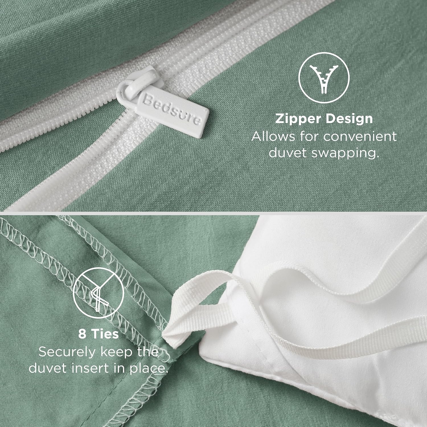 image:imageBedsure White Duvet Cover Queen Size 3 Pieces Prewashed CottonLike Polyester Extra Soft Bedding Set Includes 1 Duvet Cover 90x90 Inches with Zipper Closure amp 2 Pillow Shams Comforter Not Included03 Sage Green No Comforter