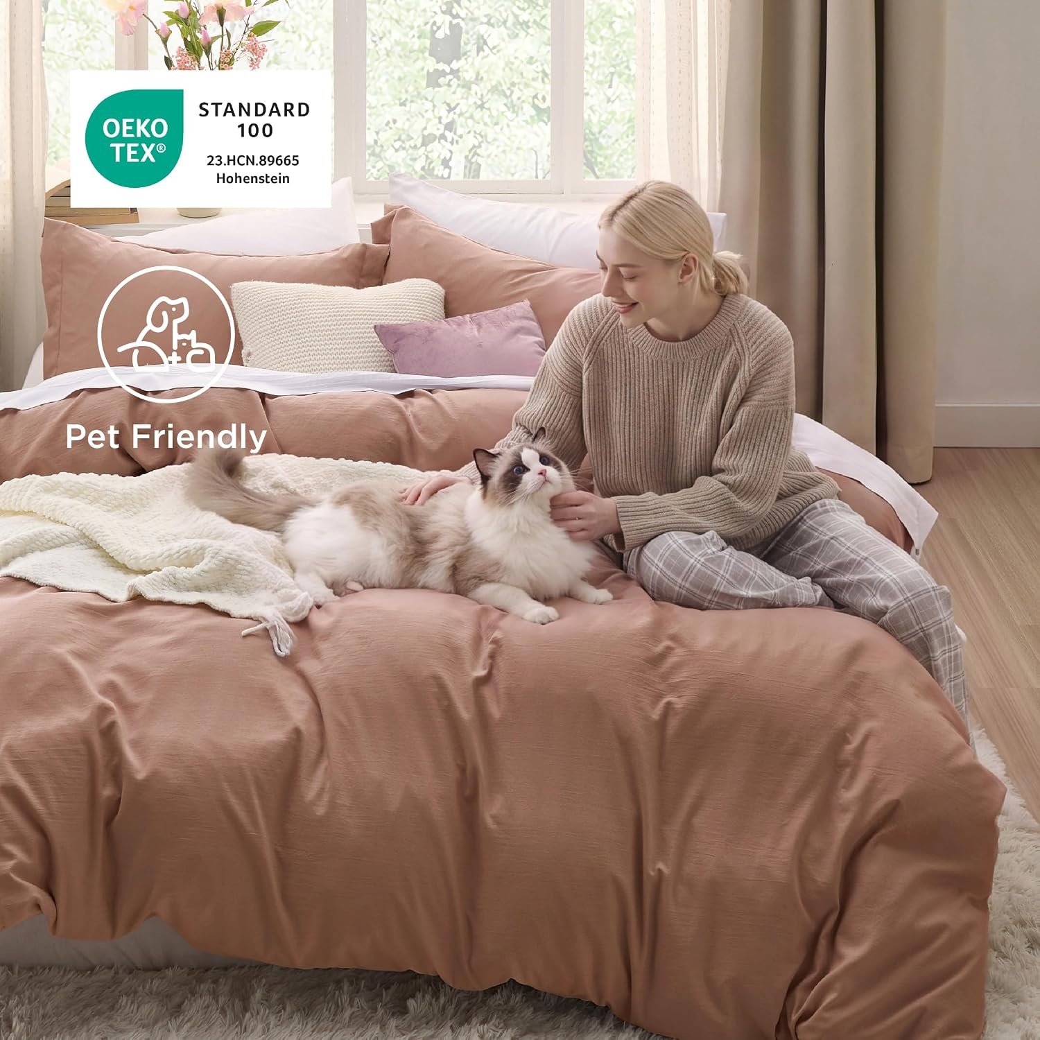 image:imageBedsure White Duvet Cover Queen Size 3 Pieces Prewashed CottonLike Polyester Extra Soft Bedding Set Includes 1 Duvet Cover 90x90 Inches with Zipper Closure amp 2 Pillow Shams Comforter Not Included02 Mocha Mousse No Comforter
