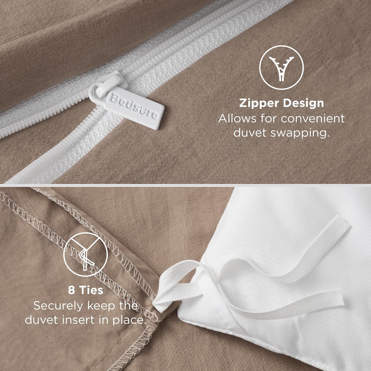 image:imageBedsure White Duvet Cover Queen Size 3 Pieces Prewashed CottonLike Polyester Extra Soft Bedding Set Includes 1 Duvet Cover 90x90 Inches with Zipper Closure amp 2 Pillow Shams Comforter Not Included02 Khaki No Comforter