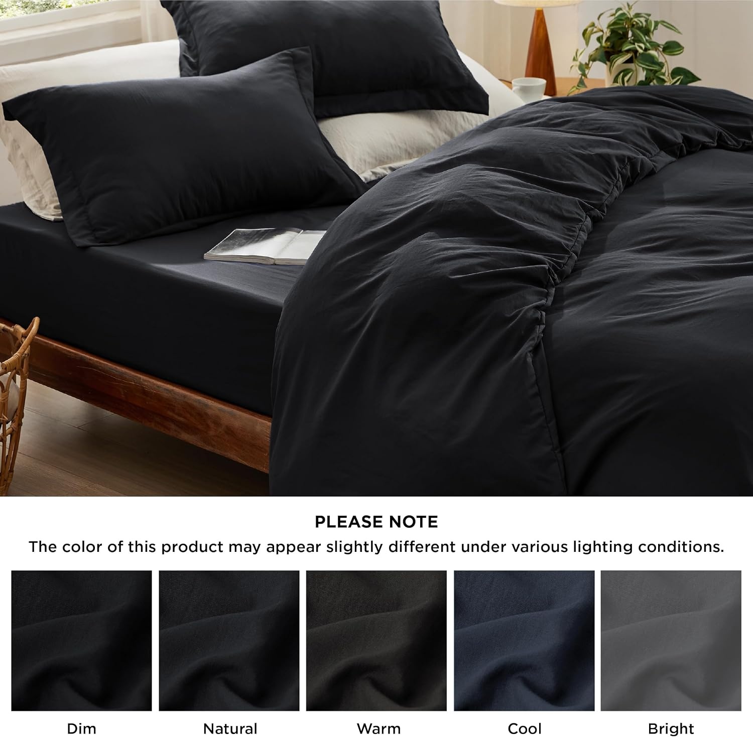 image:imageBedsure White Duvet Cover Queen Size 3 Pieces Prewashed CottonLike Polyester Extra Soft Bedding Set Includes 1 Duvet Cover 90x90 Inches with Zipper Closure amp 2 Pillow Shams Comforter Not Included07 Black No Comforter