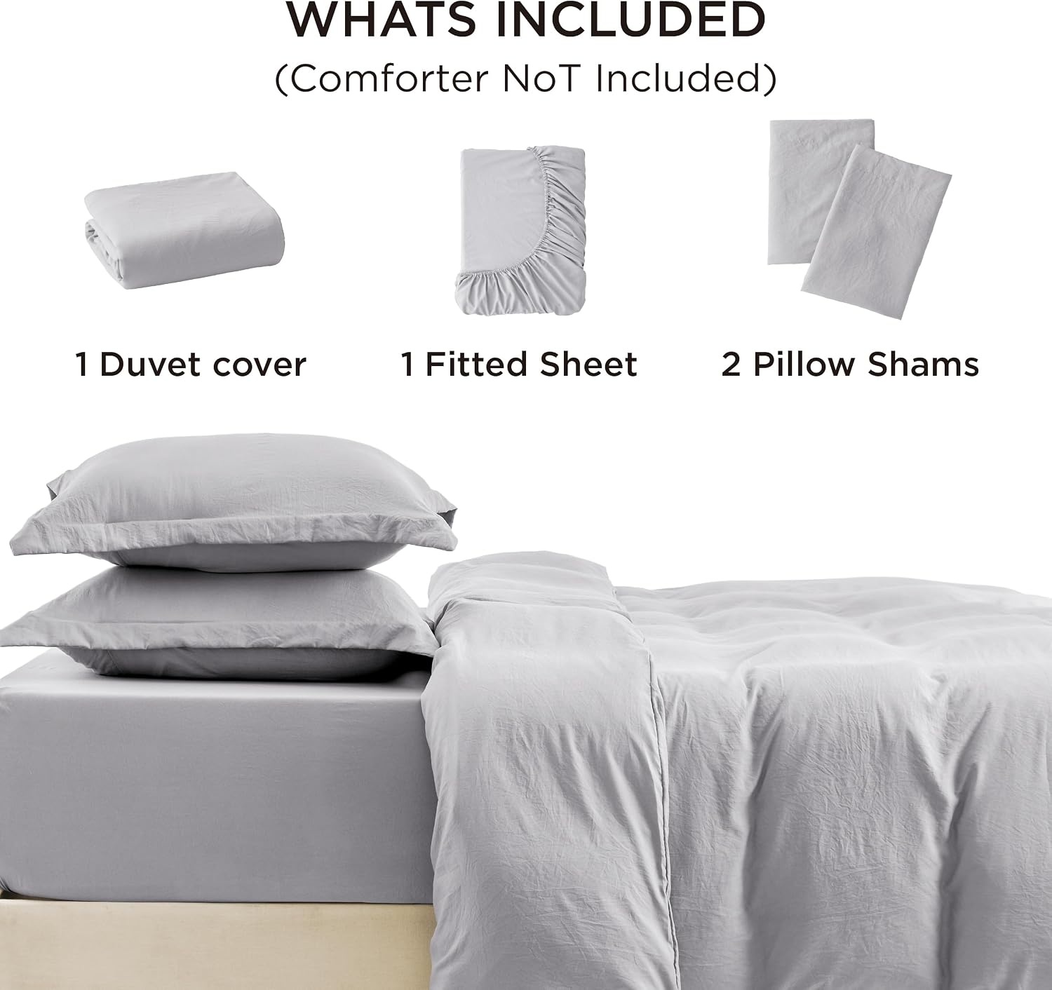 image:imageBedsure White Duvet Cover Queen Size 3 Pieces Prewashed CottonLike Polyester Extra Soft Bedding Set Includes 1 Duvet Cover 90x90 Inches with Zipper Closure amp 2 Pillow Shams Comforter Not Included04 Light Grey No Comforter