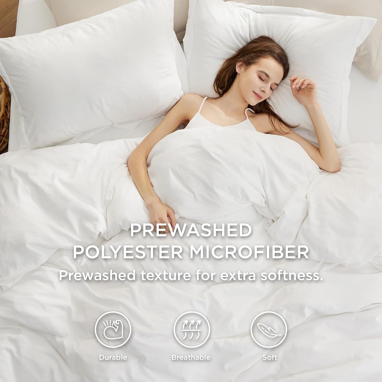 image:imageBedsure White Duvet Cover Queen Size 3 Pieces Prewashed CottonLike Polyester Extra Soft Bedding Set Includes 1 Duvet Cover 90x90 Inches with Zipper Closure amp 2 Pillow Shams Comforter Not Included00 White No Comforter