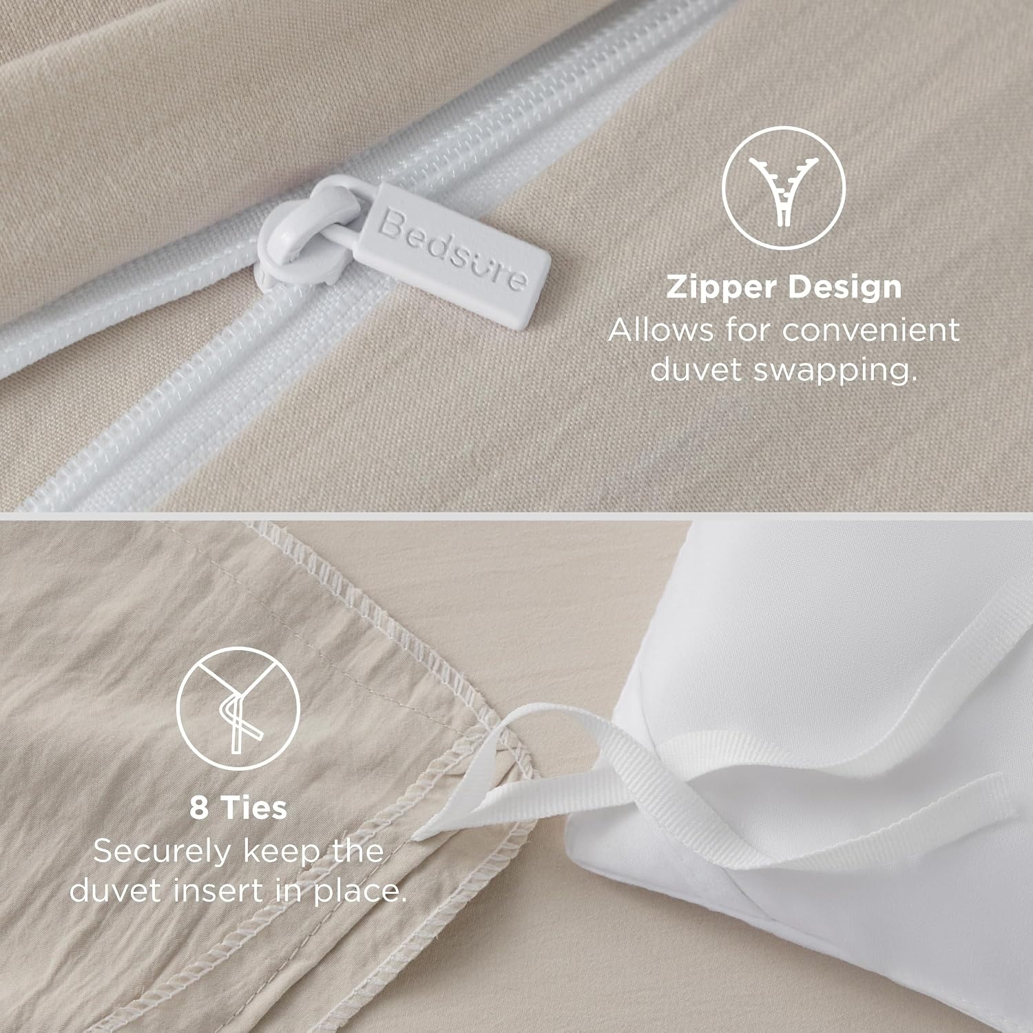 image:imageBedsure White Duvet Cover Queen Size 3 Pieces Prewashed CottonLike Polyester Extra Soft Bedding Set Includes 1 Duvet Cover 90x90 Inches with Zipper Closure amp 2 Pillow Shams Comforter Not Included02 Linen No Comforter