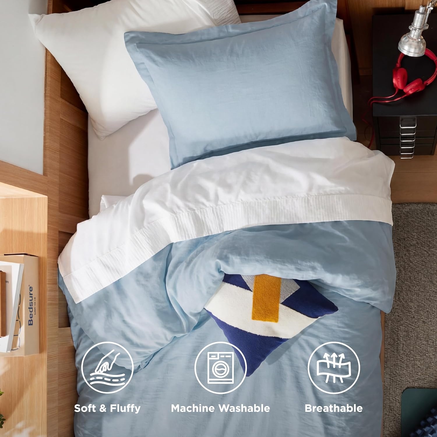 image:imageBedsure White Duvet Cover Queen Size 3 Pieces Prewashed CottonLike Polyester Extra Soft Bedding Set Includes 1 Duvet Cover 90x90 Inches with Zipper Closure amp 2 Pillow Shams Comforter Not Included05 Celestial Blue No Comforter