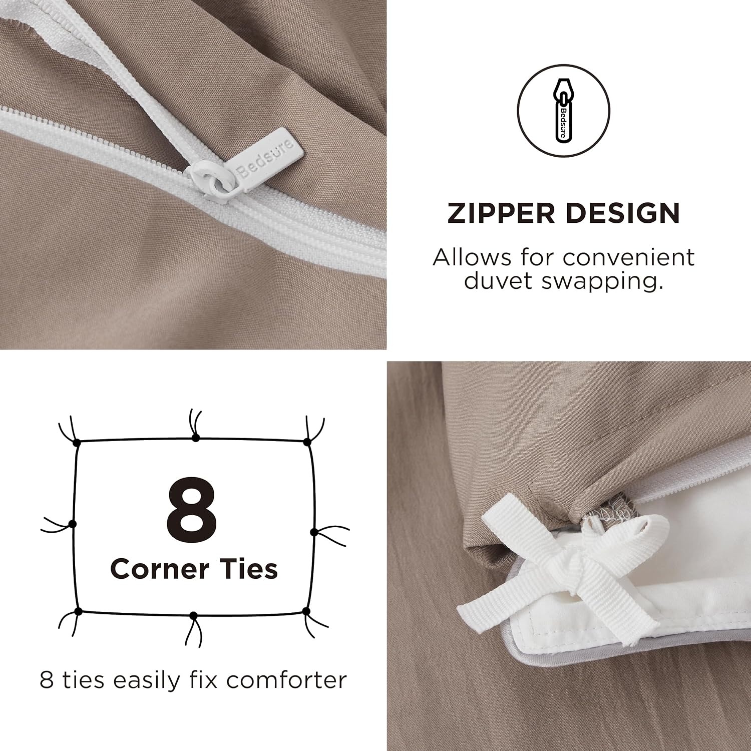 image:imageBedsure White Duvet Cover Queen Size 3 Pieces Prewashed CottonLike Polyester Extra Soft Bedding Set Includes 1 Duvet Cover 90x90 Inches with Zipper Closure amp 2 Pillow Shams Comforter Not Included02 Khaki No Comforter