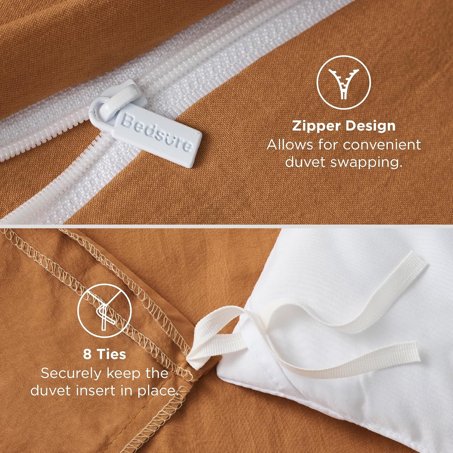image:imageBedsure White Duvet Cover Queen Size 3 Pieces Prewashed CottonLike Polyester Extra Soft Bedding Set Includes 1 Duvet Cover 90x90 Inches with Zipper Closure amp 2 Pillow Shams Comforter Not Included08 Gold No Comforter