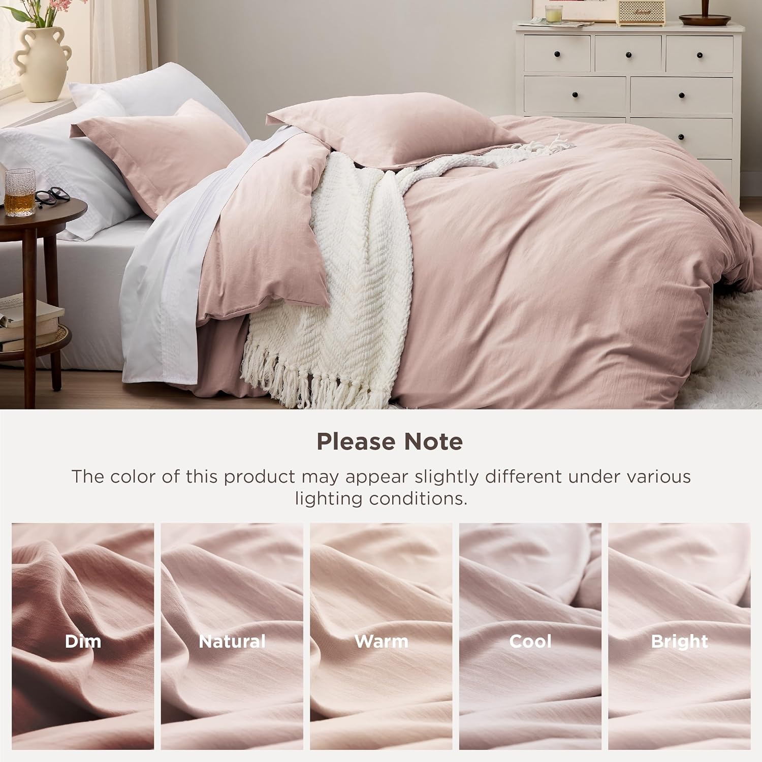 image:imageBedsure White Duvet Cover Queen Size 3 Pieces Prewashed CottonLike Polyester Extra Soft Bedding Set Includes 1 Duvet Cover 90x90 Inches with Zipper Closure amp 2 Pillow Shams Comforter Not Included01 Rose Pink No Comforter