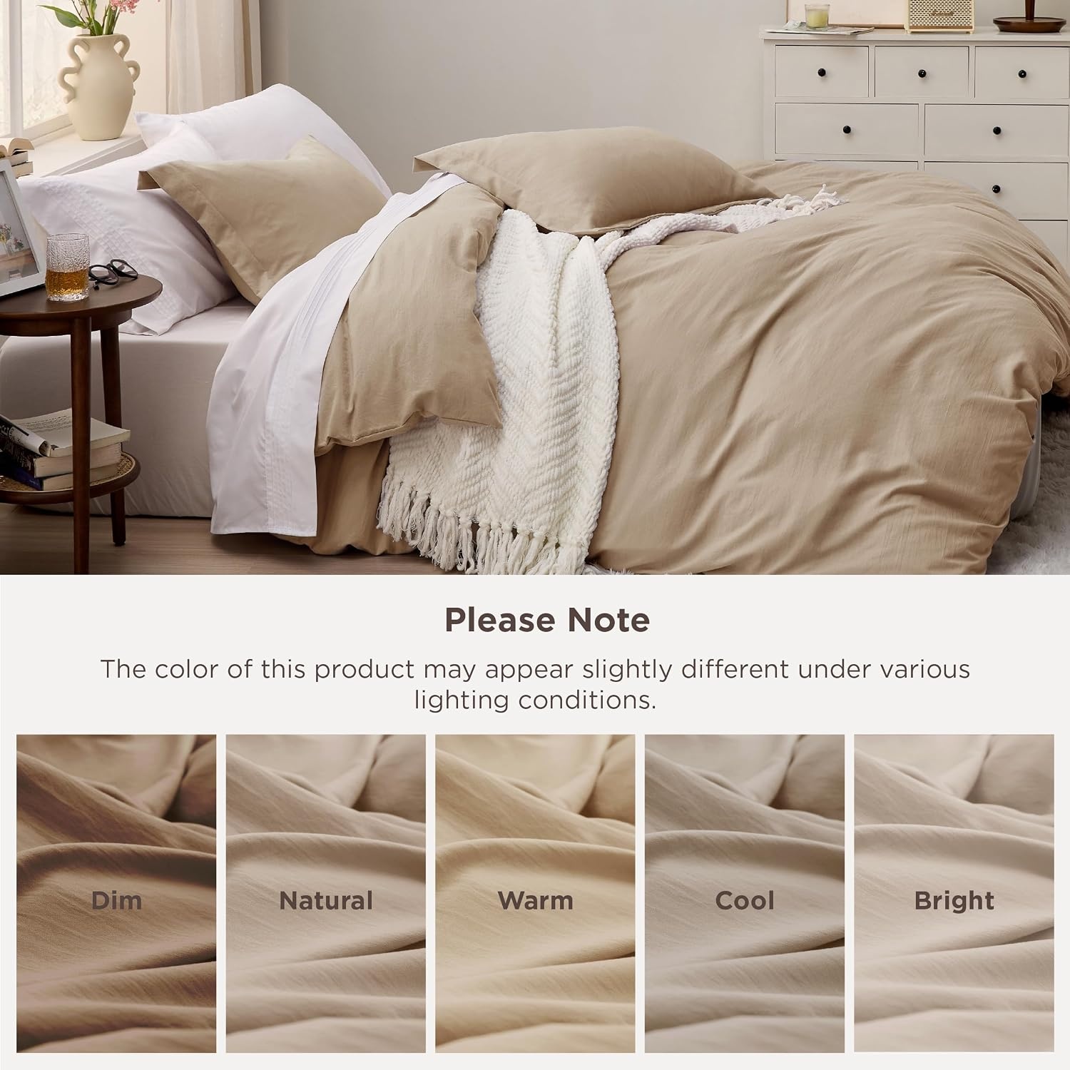 image:imageBedsure White Duvet Cover Queen Size 3 Pieces Prewashed CottonLike Polyester Extra Soft Bedding Set Includes 1 Duvet Cover 90x90 Inches with Zipper Closure amp 2 Pillow Shams Comforter Not Included02 Light Brown No Comforter