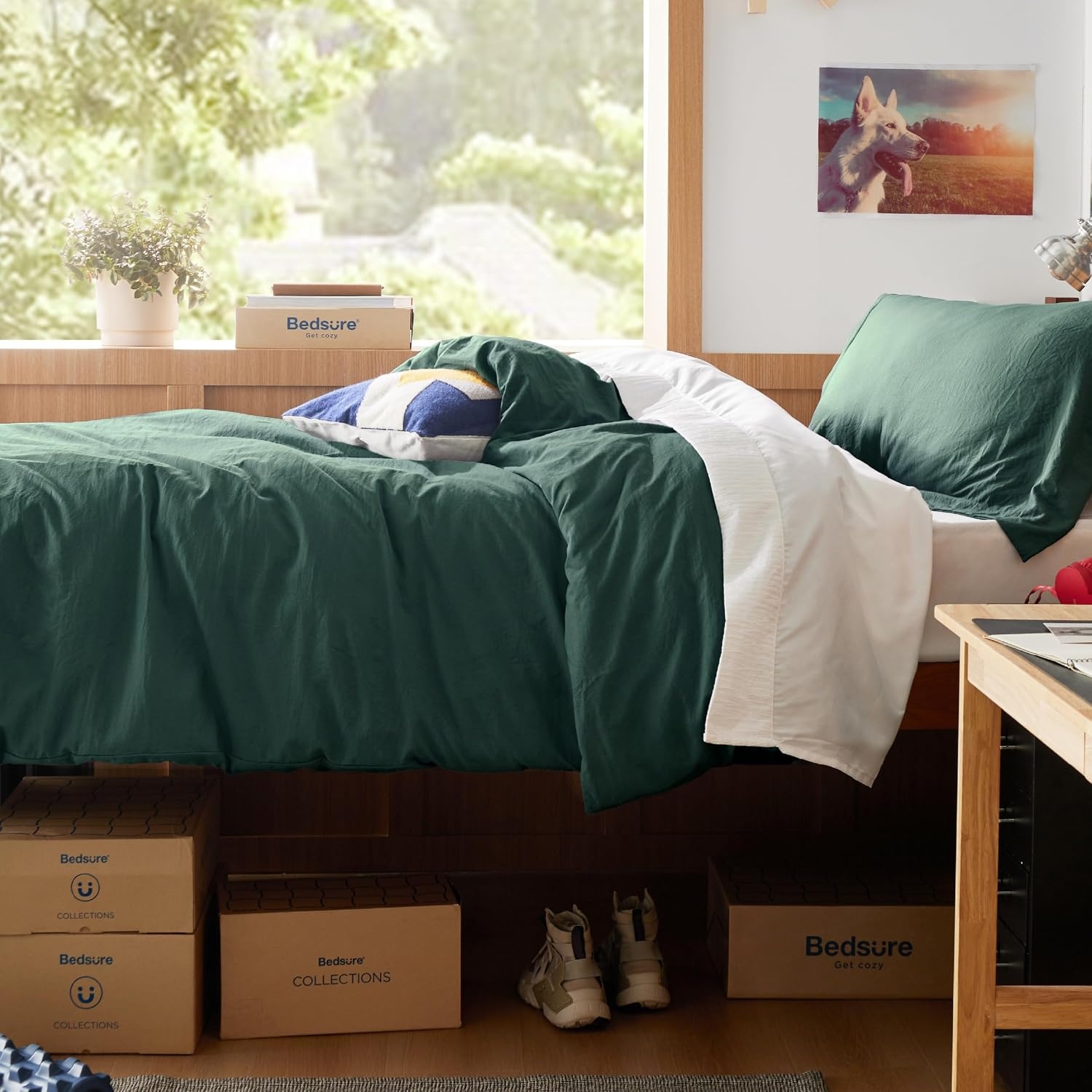 image:imageBedsure White Duvet Cover Queen Size 3 Pieces Prewashed CottonLike Polyester Extra Soft Bedding Set Includes 1 Duvet Cover 90x90 Inches with Zipper Closure amp 2 Pillow Shams Comforter Not Included01 Forest Green No Comforter