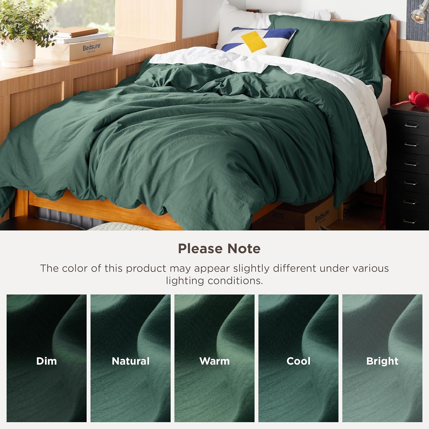 image:imageBedsure White Duvet Cover Queen Size 3 Pieces Prewashed CottonLike Polyester Extra Soft Bedding Set Includes 1 Duvet Cover 90x90 Inches with Zipper Closure amp 2 Pillow Shams Comforter Not Included01 Forest Green No Comforter