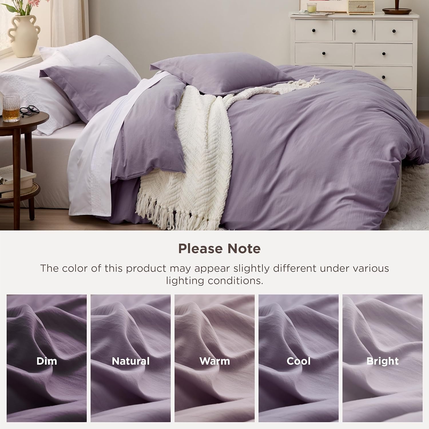 image:imageBedsure White Duvet Cover Queen Size 3 Pieces Prewashed CottonLike Polyester Extra Soft Bedding Set Includes 1 Duvet Cover 90x90 Inches with Zipper Closure amp 2 Pillow Shams Comforter Not Included06 Dusty Purple No Comforter