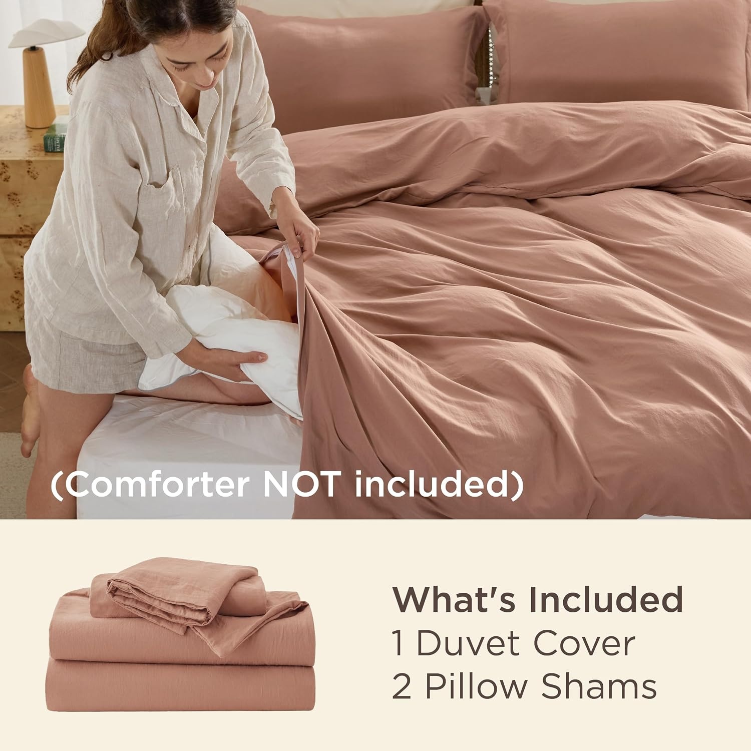image:imageBedsure White Duvet Cover Queen Size 3 Pieces Prewashed CottonLike Polyester Extra Soft Bedding Set Includes 1 Duvet Cover 90x90 Inches with Zipper Closure amp 2 Pillow Shams Comforter Not Included02 Mocha Mousse No Comforter