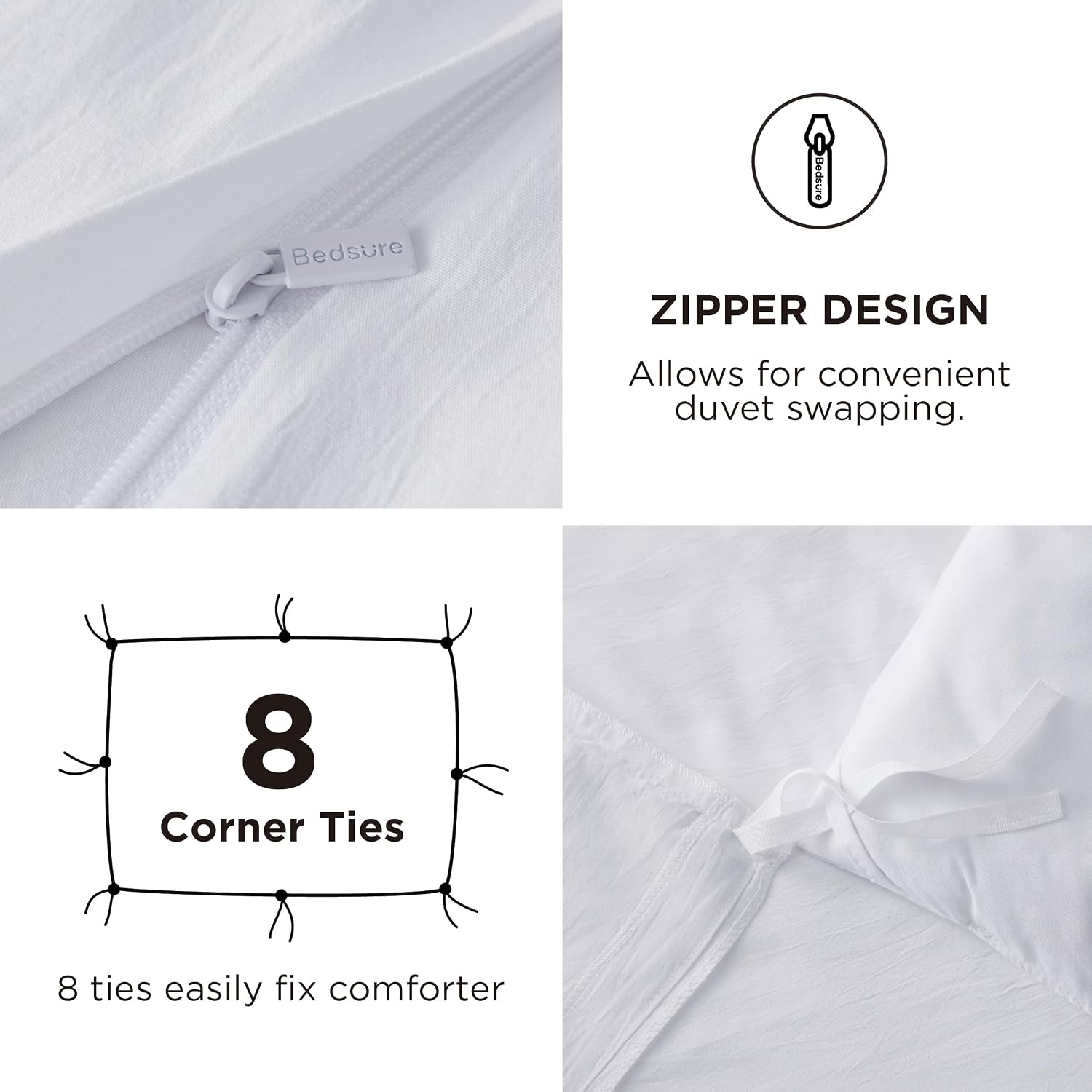 image:imageBedsure White Duvet Cover Queen Size 3 Pieces Prewashed CottonLike Polyester Extra Soft Bedding Set Includes 1 Duvet Cover 90x90 Inches with Zipper Closure amp 2 Pillow Shams Comforter Not Included02 Bright White No Comforter