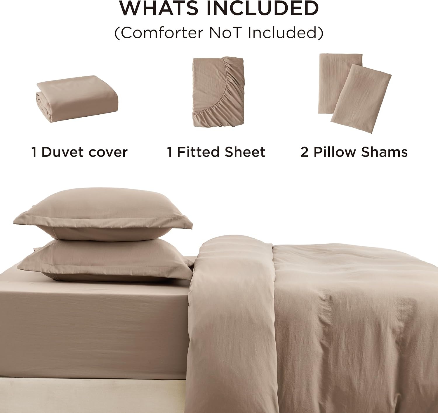 image:imageBedsure White Duvet Cover Queen Size 3 Pieces Prewashed CottonLike Polyester Extra Soft Bedding Set Includes 1 Duvet Cover 90x90 Inches with Zipper Closure amp 2 Pillow Shams Comforter Not Included02 Light Brown No Comforter
