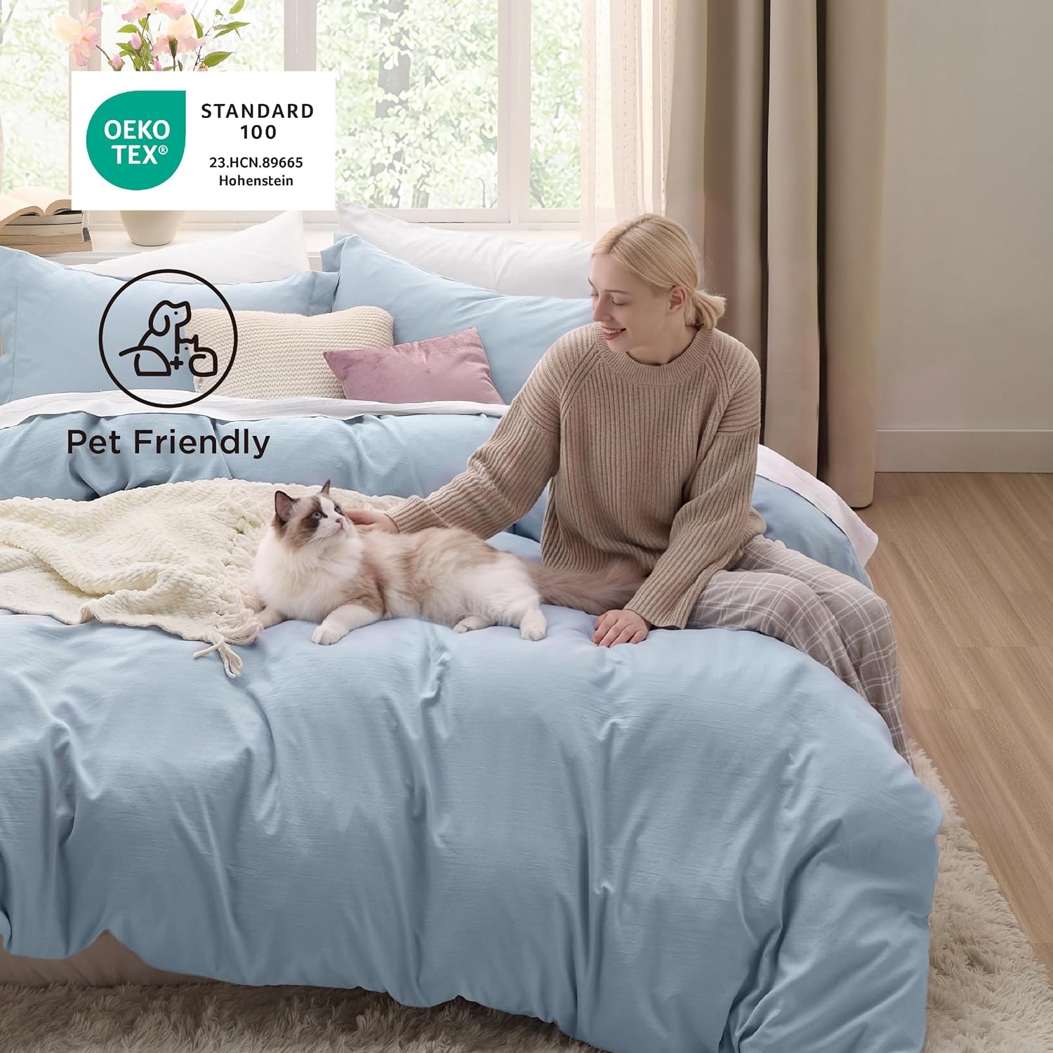 image:imageBedsure White Duvet Cover Queen Size 3 Pieces Prewashed CottonLike Polyester Extra Soft Bedding Set Includes 1 Duvet Cover 90x90 Inches with Zipper Closure amp 2 Pillow Shams Comforter Not Included05 Celestial Blue No Comforter