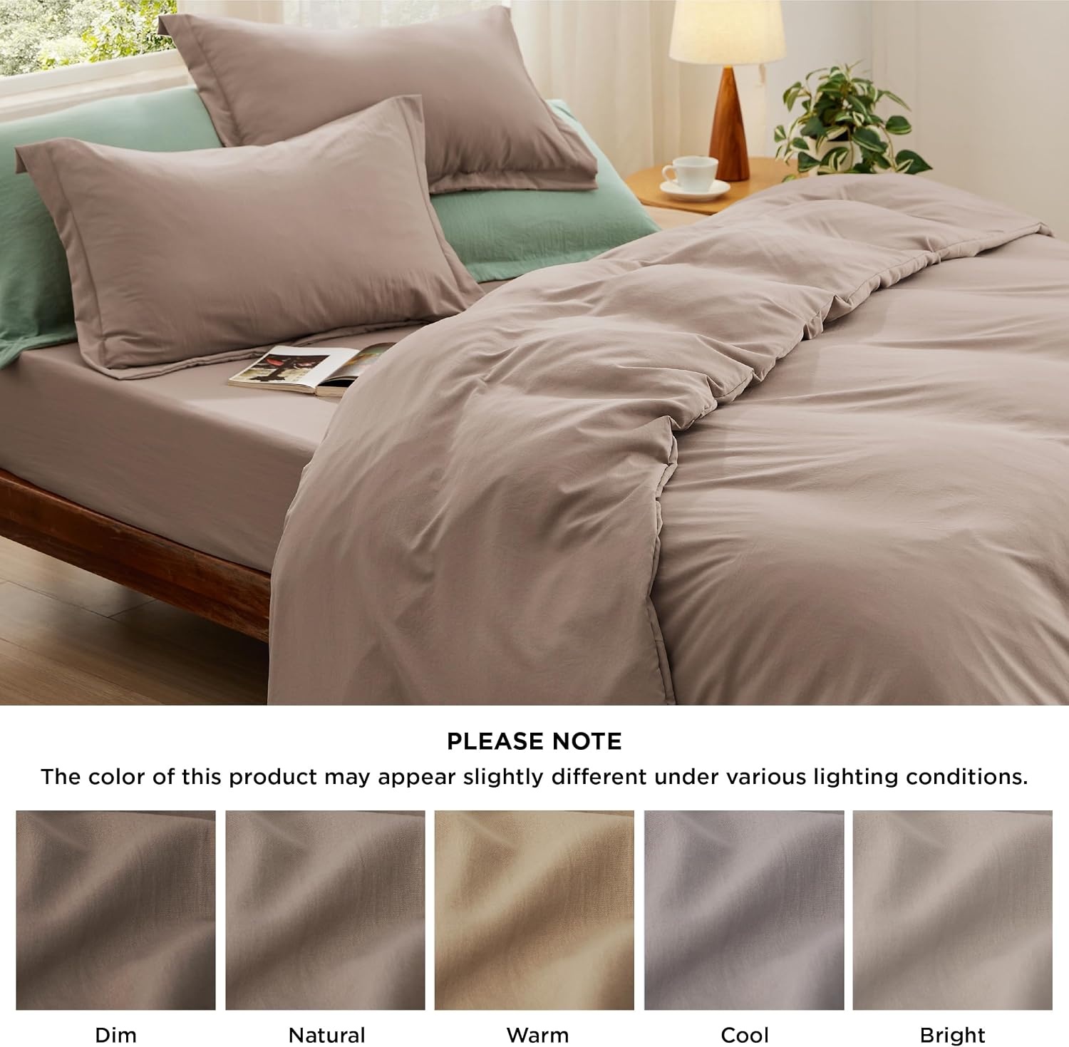 image:imageBedsure White Duvet Cover Queen Size 3 Pieces Prewashed CottonLike Polyester Extra Soft Bedding Set Includes 1 Duvet Cover 90x90 Inches with Zipper Closure amp 2 Pillow Shams Comforter Not Included02 Khaki No Comforter