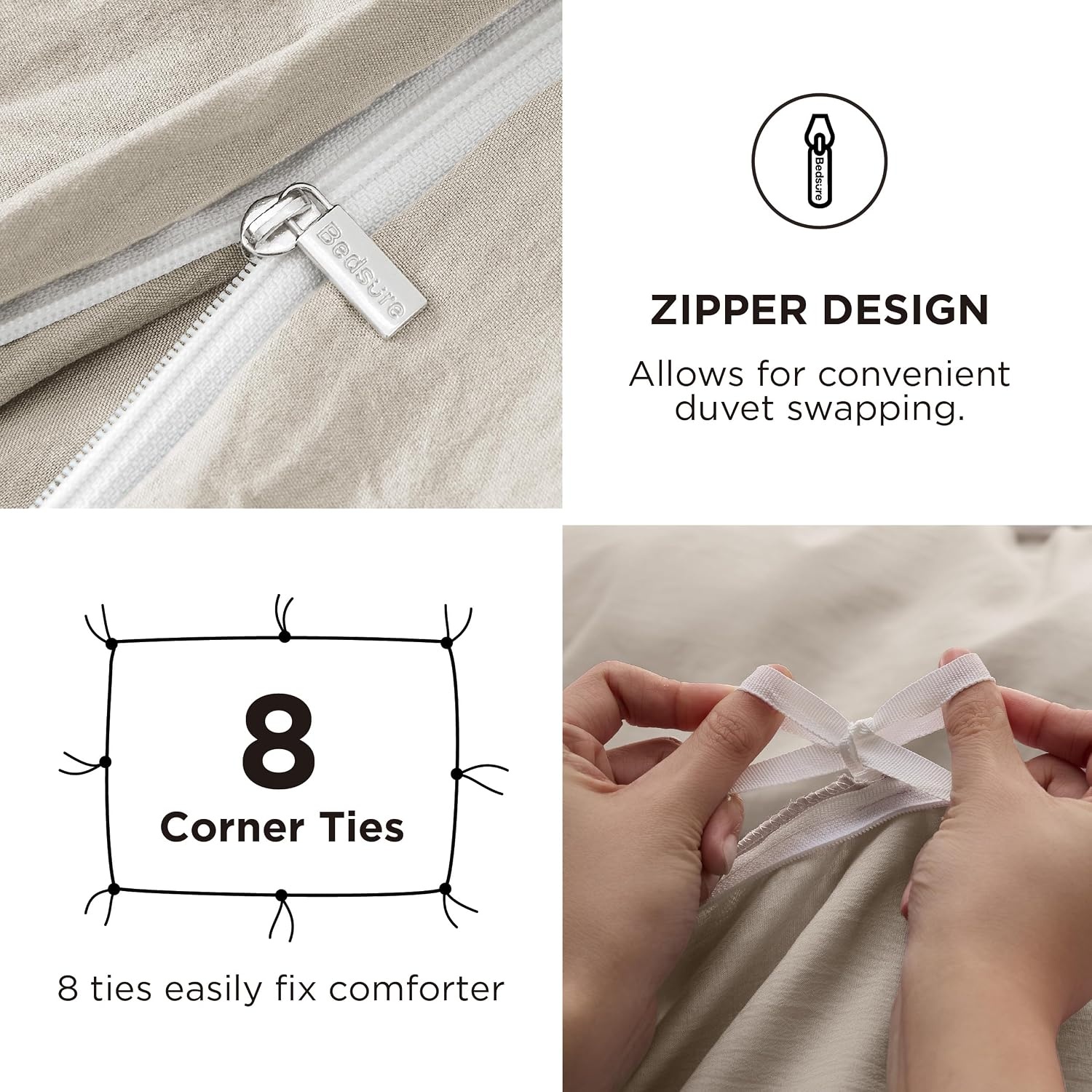 image:imageBedsure White Duvet Cover Queen Size 3 Pieces Prewashed CottonLike Polyester Extra Soft Bedding Set Includes 1 Duvet Cover 90x90 Inches with Zipper Closure amp 2 Pillow Shams Comforter Not Included02 Linen No Comforter