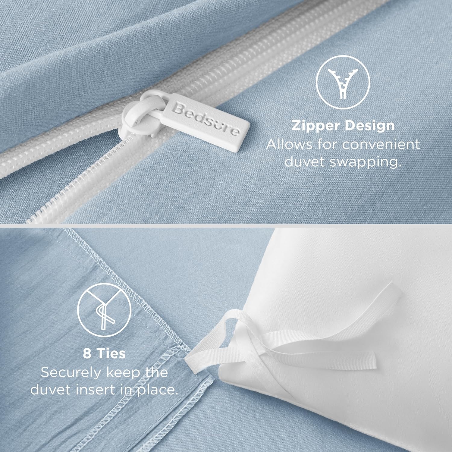 image:imageBedsure White Duvet Cover Queen Size 3 Pieces Prewashed CottonLike Polyester Extra Soft Bedding Set Includes 1 Duvet Cover 90x90 Inches with Zipper Closure amp 2 Pillow Shams Comforter Not Included05 Celestial Blue No Comforter
