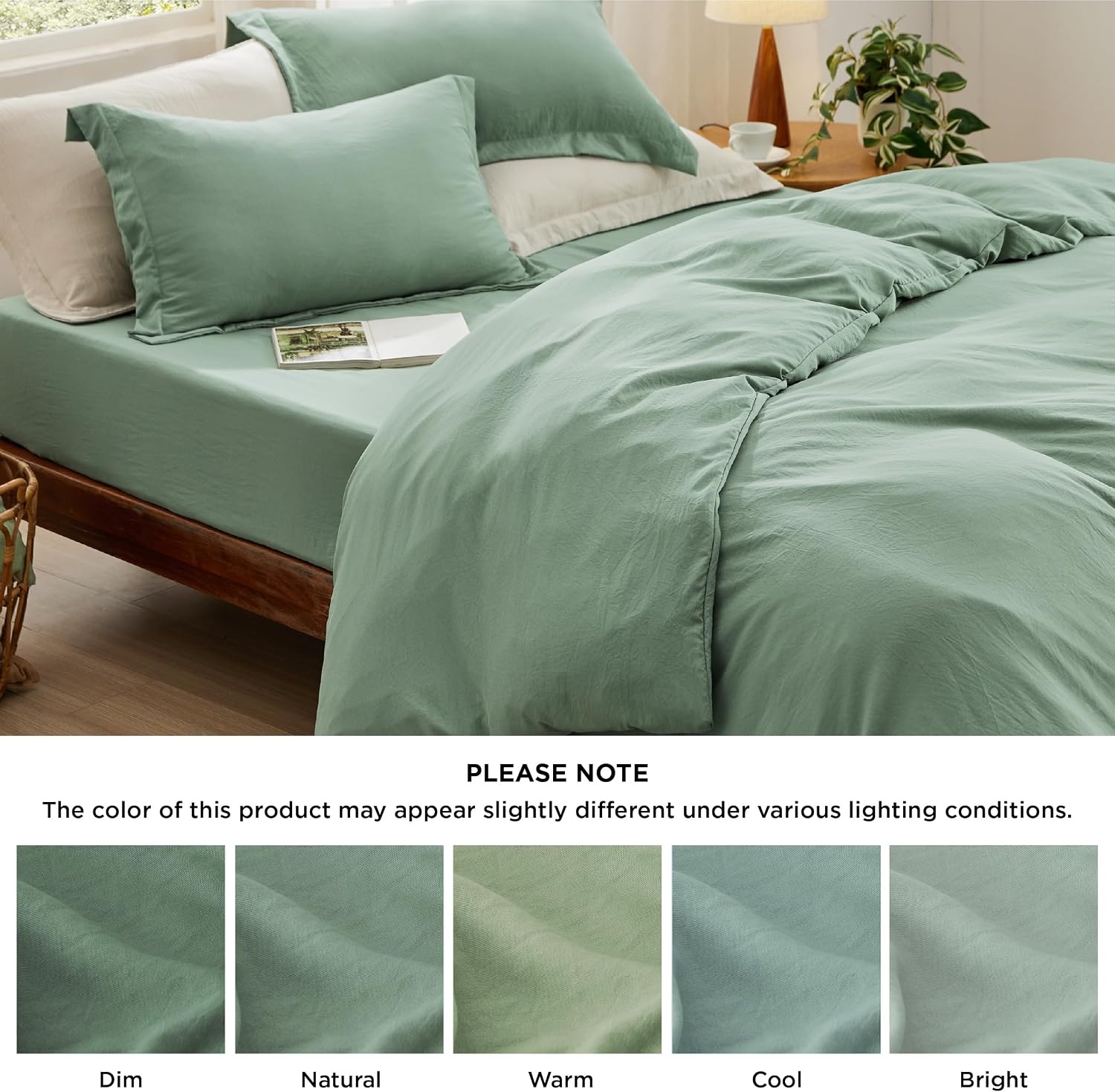 image:imageBedsure White Duvet Cover Queen Size 3 Pieces Prewashed CottonLike Polyester Extra Soft Bedding Set Includes 1 Duvet Cover 90x90 Inches with Zipper Closure amp 2 Pillow Shams Comforter Not Included03 Sage Green No Comforter