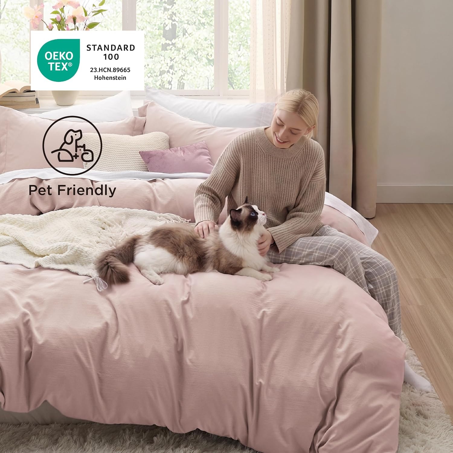 image:imageBedsure White Duvet Cover Queen Size 3 Pieces Prewashed CottonLike Polyester Extra Soft Bedding Set Includes 1 Duvet Cover 90x90 Inches with Zipper Closure amp 2 Pillow Shams Comforter Not Included01 Rose Pink No Comforter