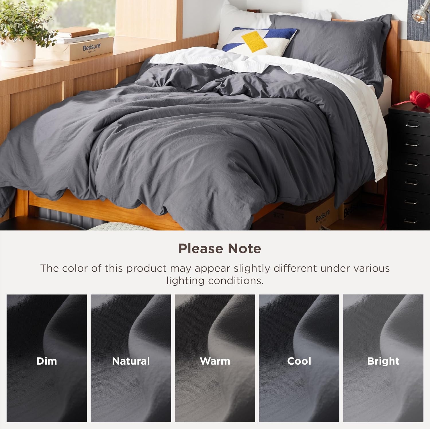 image:imageBedsure White Duvet Cover Queen Size 3 Pieces Prewashed CottonLike Polyester Extra Soft Bedding Set Includes 1 Duvet Cover 90x90 Inches with Zipper Closure amp 2 Pillow Shams Comforter Not Included04 Dark Grey No Comforter