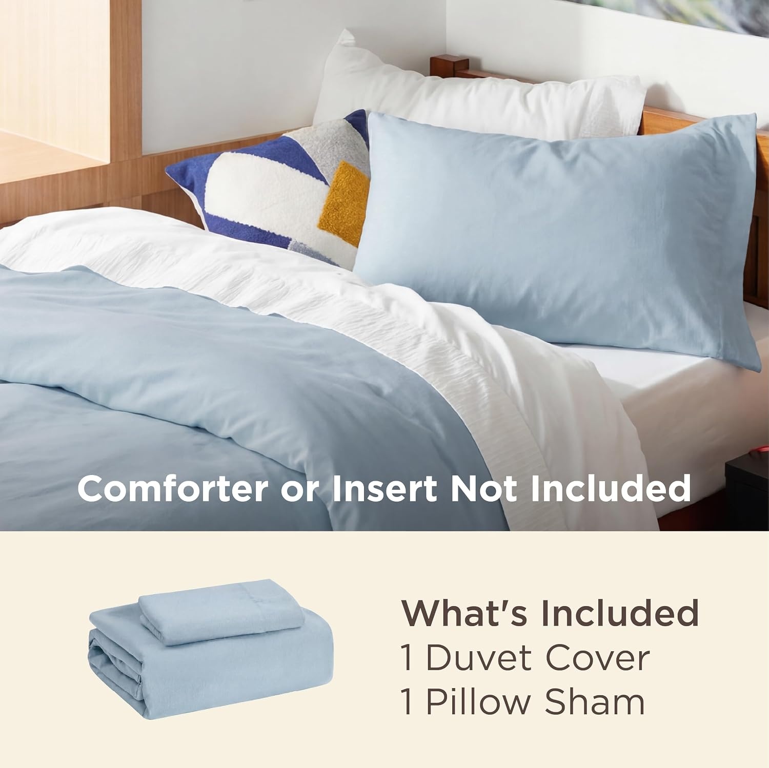 image:imageBedsure White Duvet Cover Queen Size 3 Pieces Prewashed CottonLike Polyester Extra Soft Bedding Set Includes 1 Duvet Cover 90x90 Inches with Zipper Closure amp 2 Pillow Shams Comforter Not Included05 Celestial Blue No Comforter