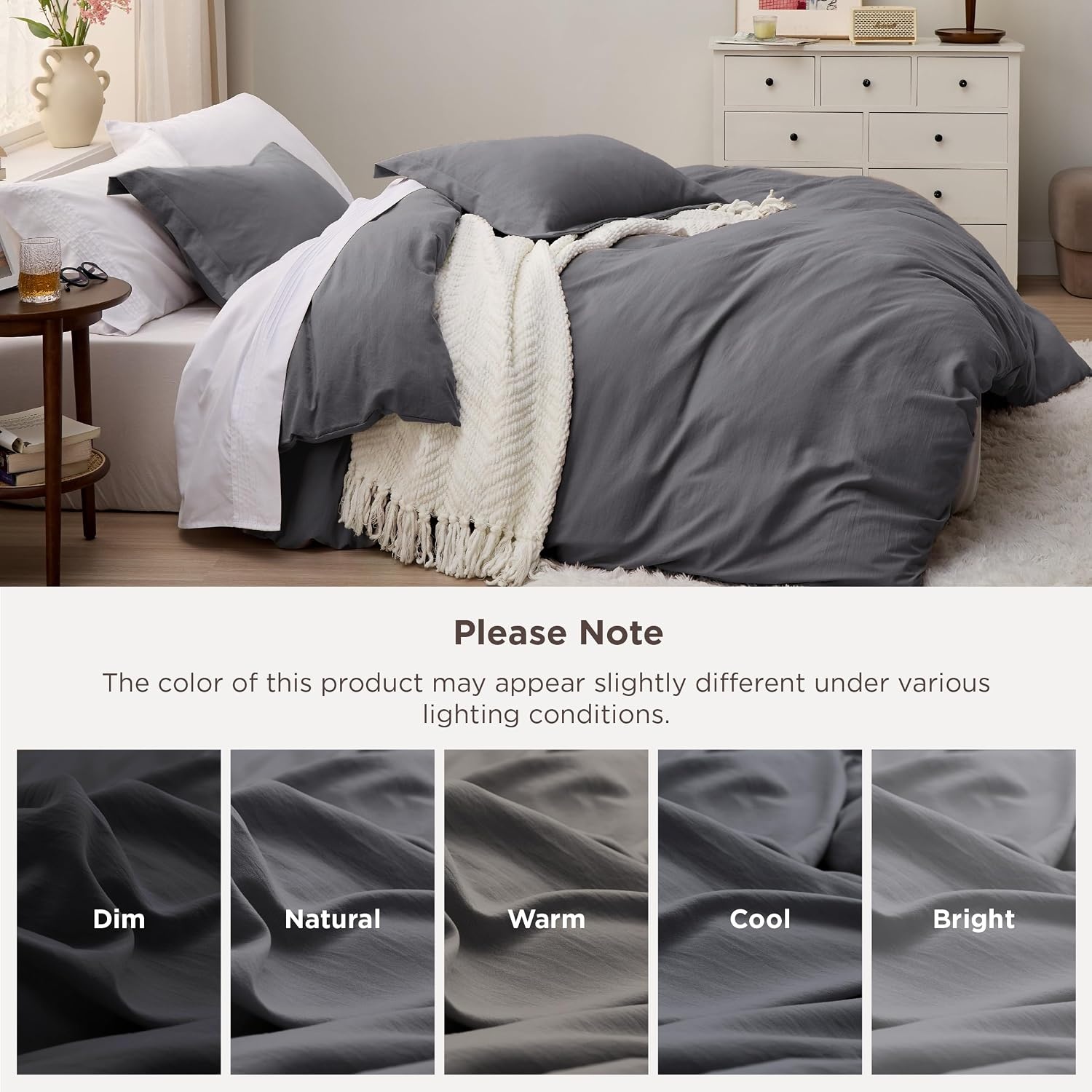 image:imageBedsure White Duvet Cover Queen Size 3 Pieces Prewashed CottonLike Polyester Extra Soft Bedding Set Includes 1 Duvet Cover 90x90 Inches with Zipper Closure amp 2 Pillow Shams Comforter Not Included04 Dark Grey No Comforter