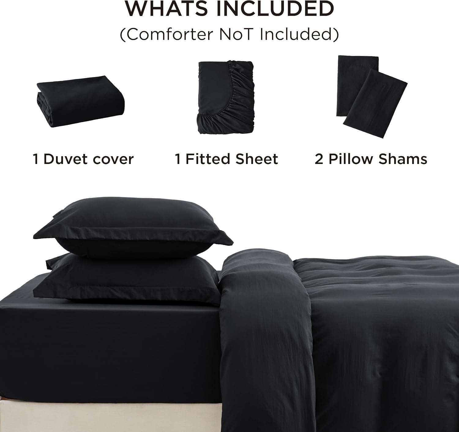 image:imageBedsure White Duvet Cover Queen Size 3 Pieces Prewashed CottonLike Polyester Extra Soft Bedding Set Includes 1 Duvet Cover 90x90 Inches with Zipper Closure amp 2 Pillow Shams Comforter Not Included01 Black No Comforter