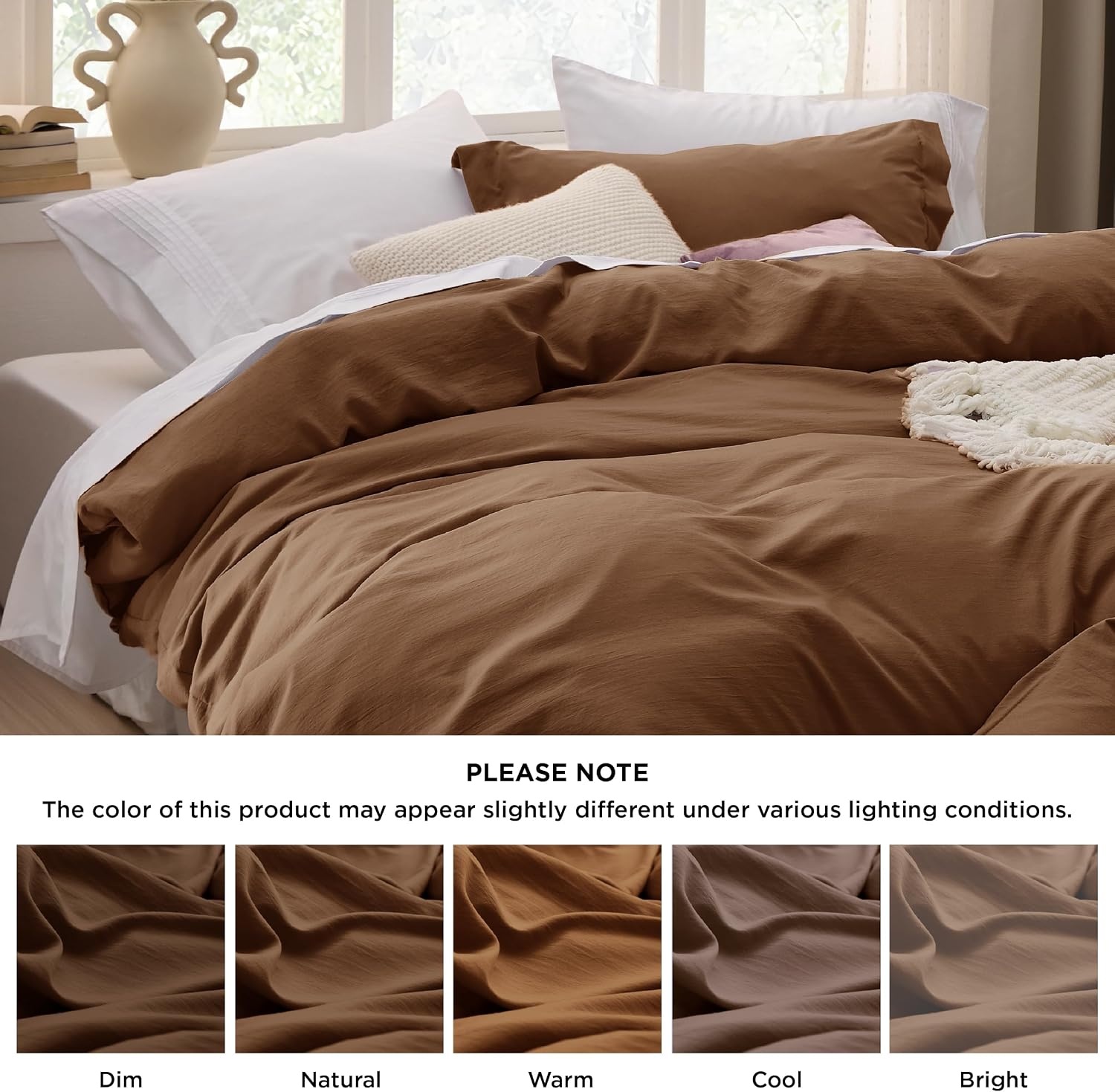 image:imageBedsure White Duvet Cover Queen Size 3 Pieces Prewashed CottonLike Polyester Extra Soft Bedding Set Includes 1 Duvet Cover 90x90 Inches with Zipper Closure amp 2 Pillow Shams Comforter Not Included19 Chocolate Brown No Comforter