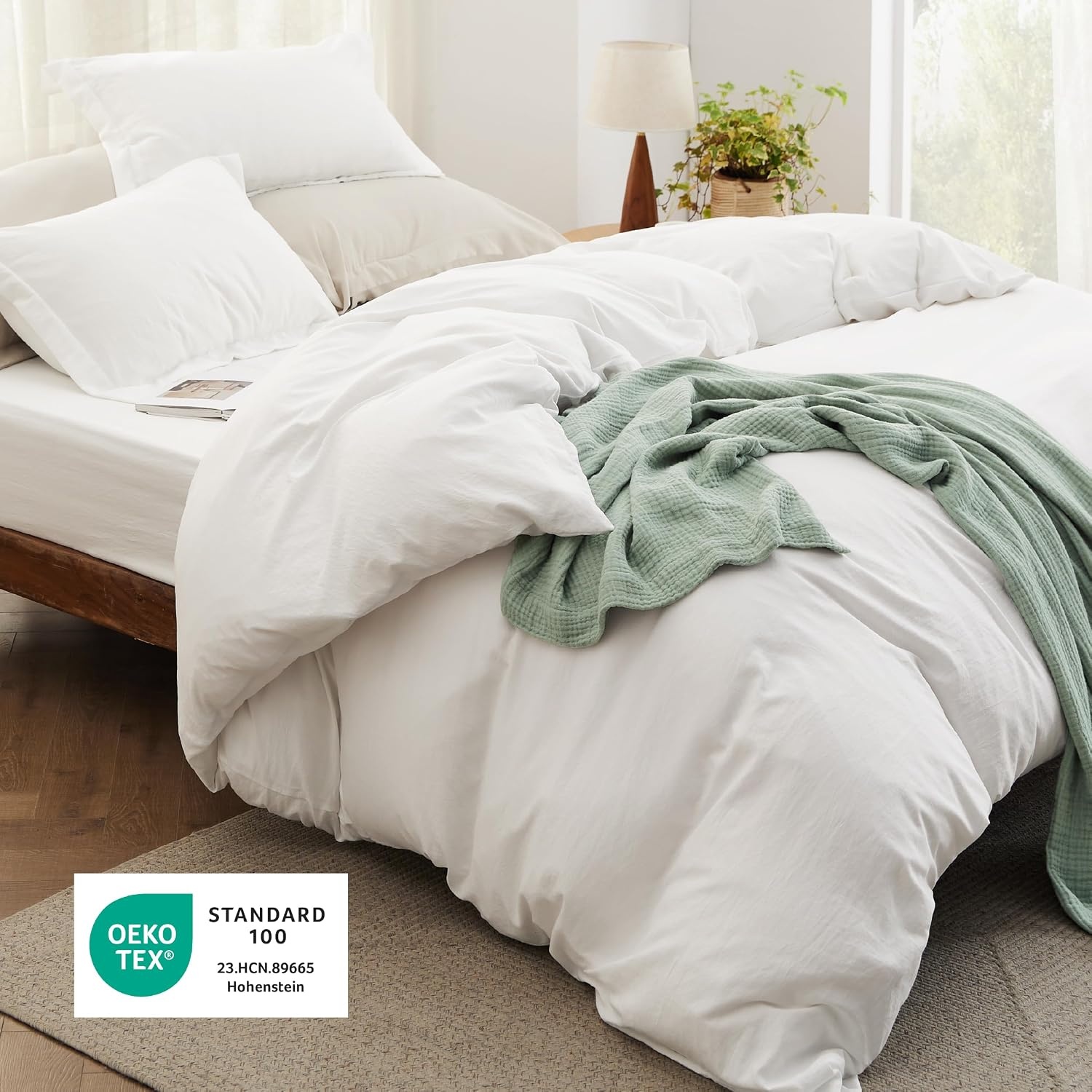 image:imageBedsure White Duvet Cover Queen Size 3 Pieces Prewashed CottonLike Polyester Extra Soft Bedding Set Includes 1 Duvet Cover 90x90 Inches with Zipper Closure amp 2 Pillow Shams Comforter Not Included00 White No Comforter