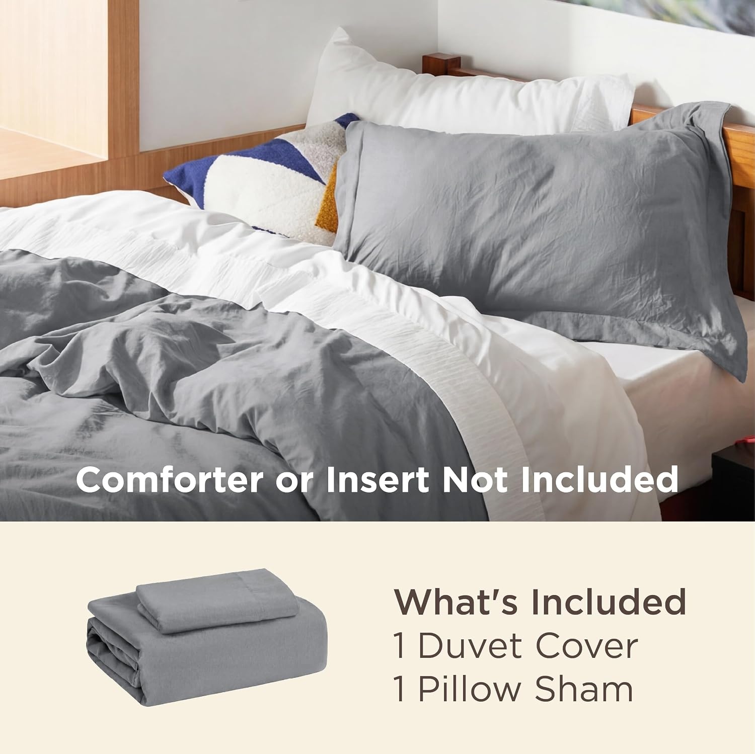 image:imageBedsure White Duvet Cover Queen Size 3 Pieces Prewashed CottonLike Polyester Extra Soft Bedding Set Includes 1 Duvet Cover 90x90 Inches with Zipper Closure amp 2 Pillow Shams Comforter Not Included04 Grey No Comforter