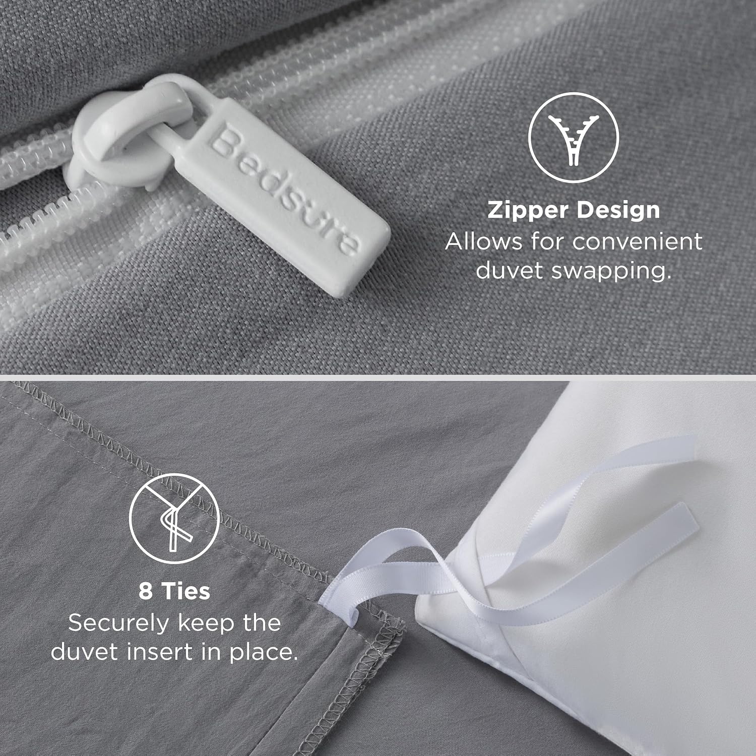 image:imageBedsure White Duvet Cover Queen Size 3 Pieces Prewashed CottonLike Polyester Extra Soft Bedding Set Includes 1 Duvet Cover 90x90 Inches with Zipper Closure amp 2 Pillow Shams Comforter Not Included04 Grey No Comforter