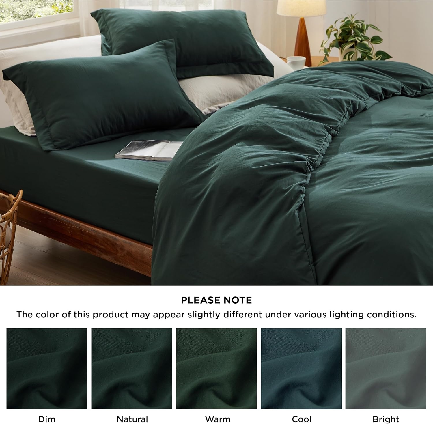 image:imageBedsure White Duvet Cover Queen Size 3 Pieces Prewashed CottonLike Polyester Extra Soft Bedding Set Includes 1 Duvet Cover 90x90 Inches with Zipper Closure amp 2 Pillow Shams Comforter Not Included01 Forest Green No Comforter