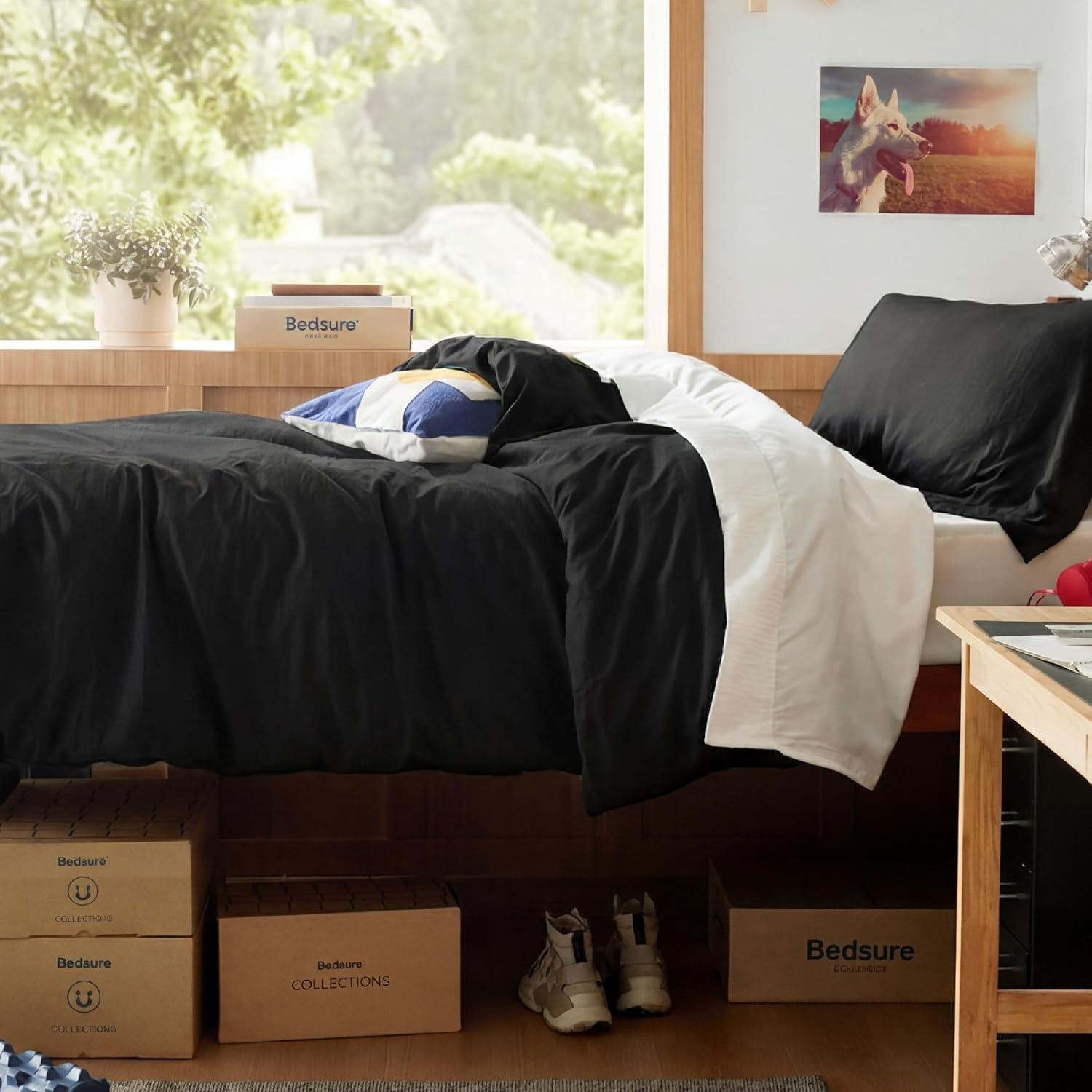 image:imageBedsure White Duvet Cover Queen Size 3 Pieces Prewashed CottonLike Polyester Extra Soft Bedding Set Includes 1 Duvet Cover 90x90 Inches with Zipper Closure amp 2 Pillow Shams Comforter Not Included01 Black No Comforter