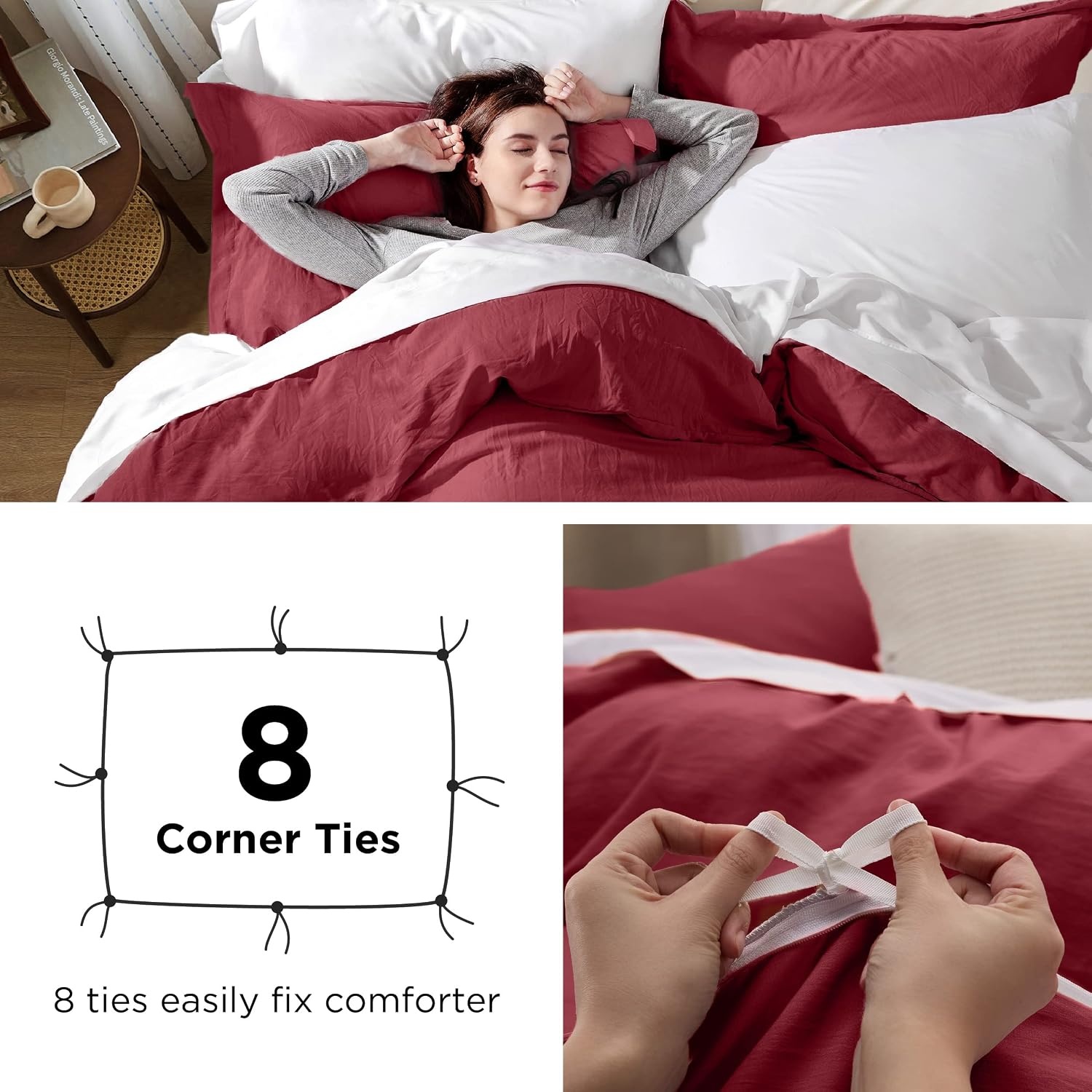 image:imageBedsure White Duvet Cover Queen Size 3 Pieces Prewashed CottonLike Polyester Extra Soft Bedding Set Includes 1 Duvet Cover 90x90 Inches with Zipper Closure amp 2 Pillow Shams Comforter Not Included22 Red No Comforter