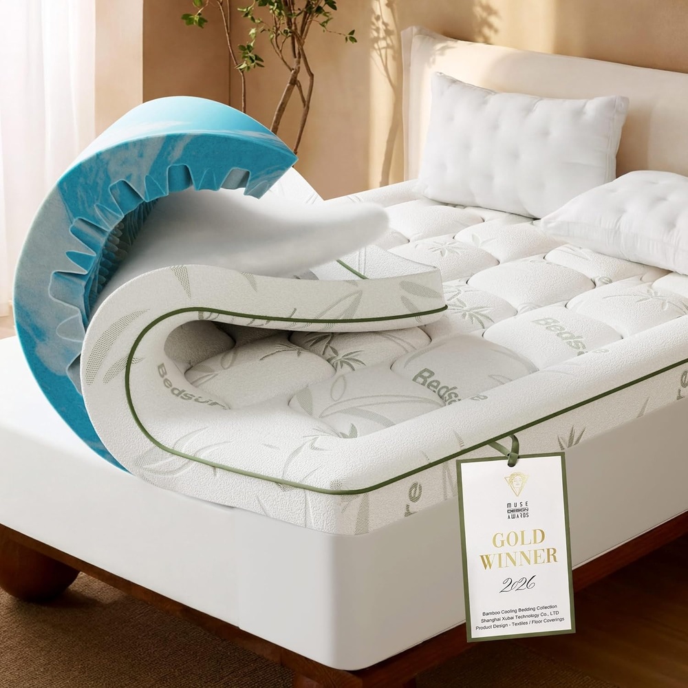 image:imageBedsure 2in1 Mattress Topper 5 Inch Memory Foam Mattress Topper Queen 3 Inch Memory Foam 2 Inch Viscose Made from Bamboo Mattress Topper Pad Cover Flippable Memory Foam with Dual Comfort WhiteWhite